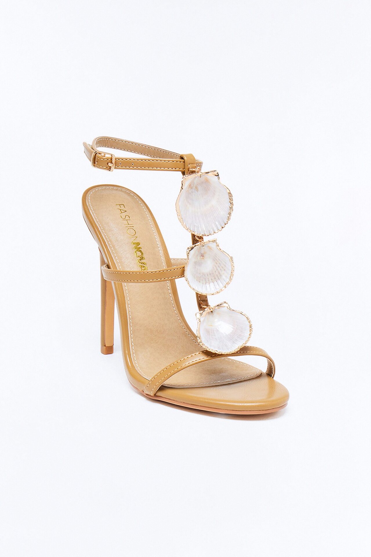 Shell Ankle Strap Stiletto Heels - Khaki