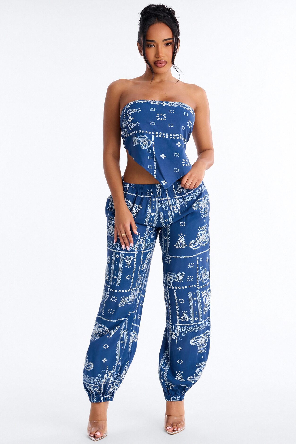 Jenna Bandana Print Balloon Pant Set - Navy