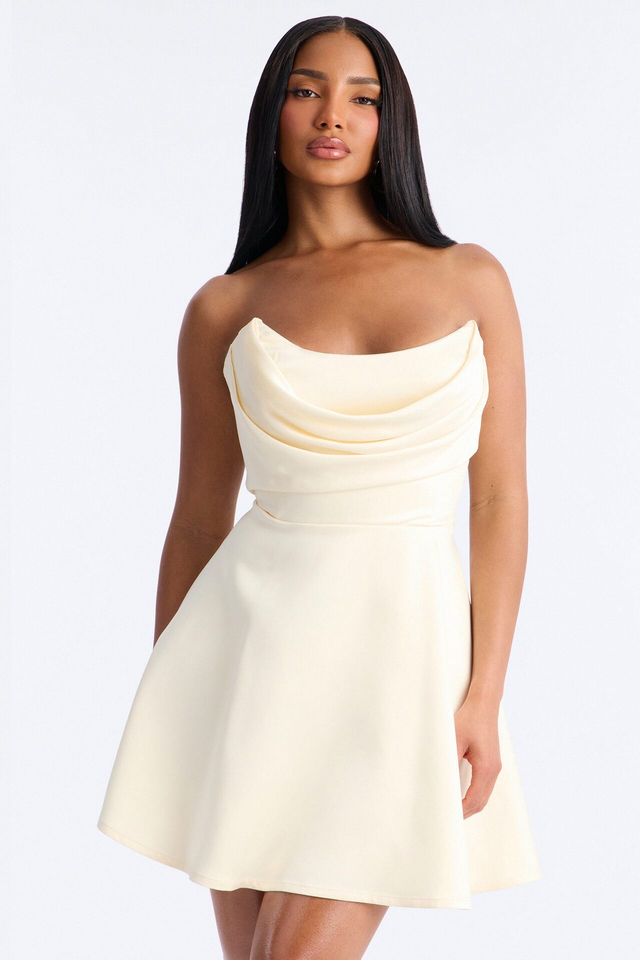 Playful Satin Strapless Mini Dress - Off White