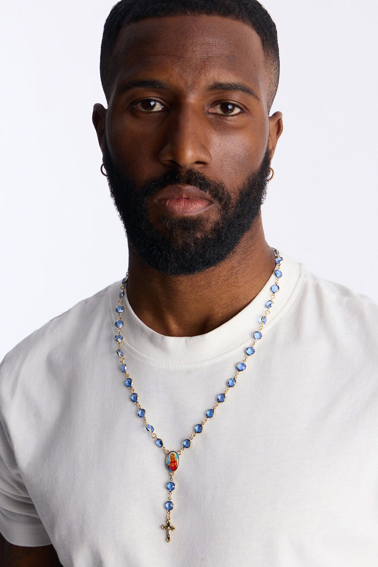 Blue Stone Rosary Necklace - Gold