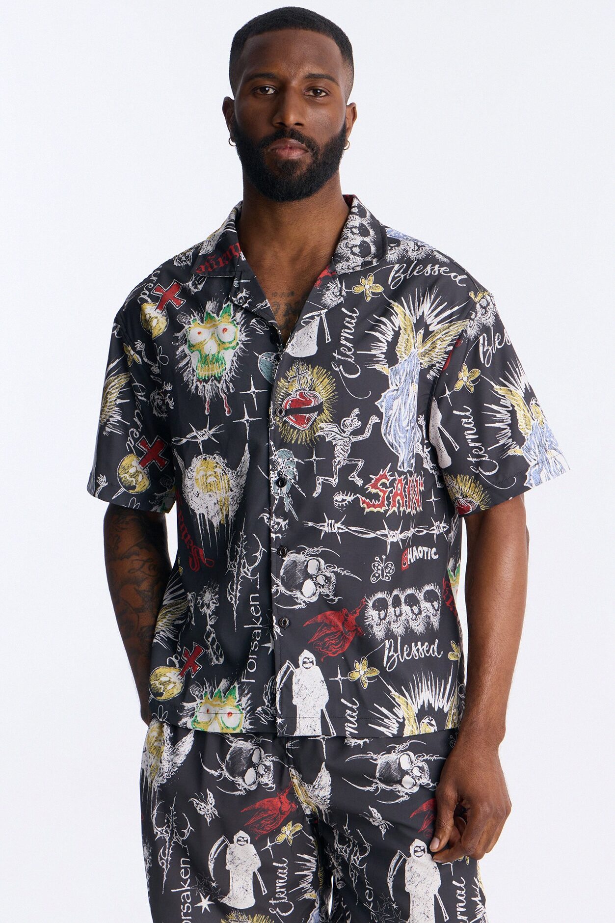 Graffiti Parlor All Over Printed Button Up Shirt - Multi Color