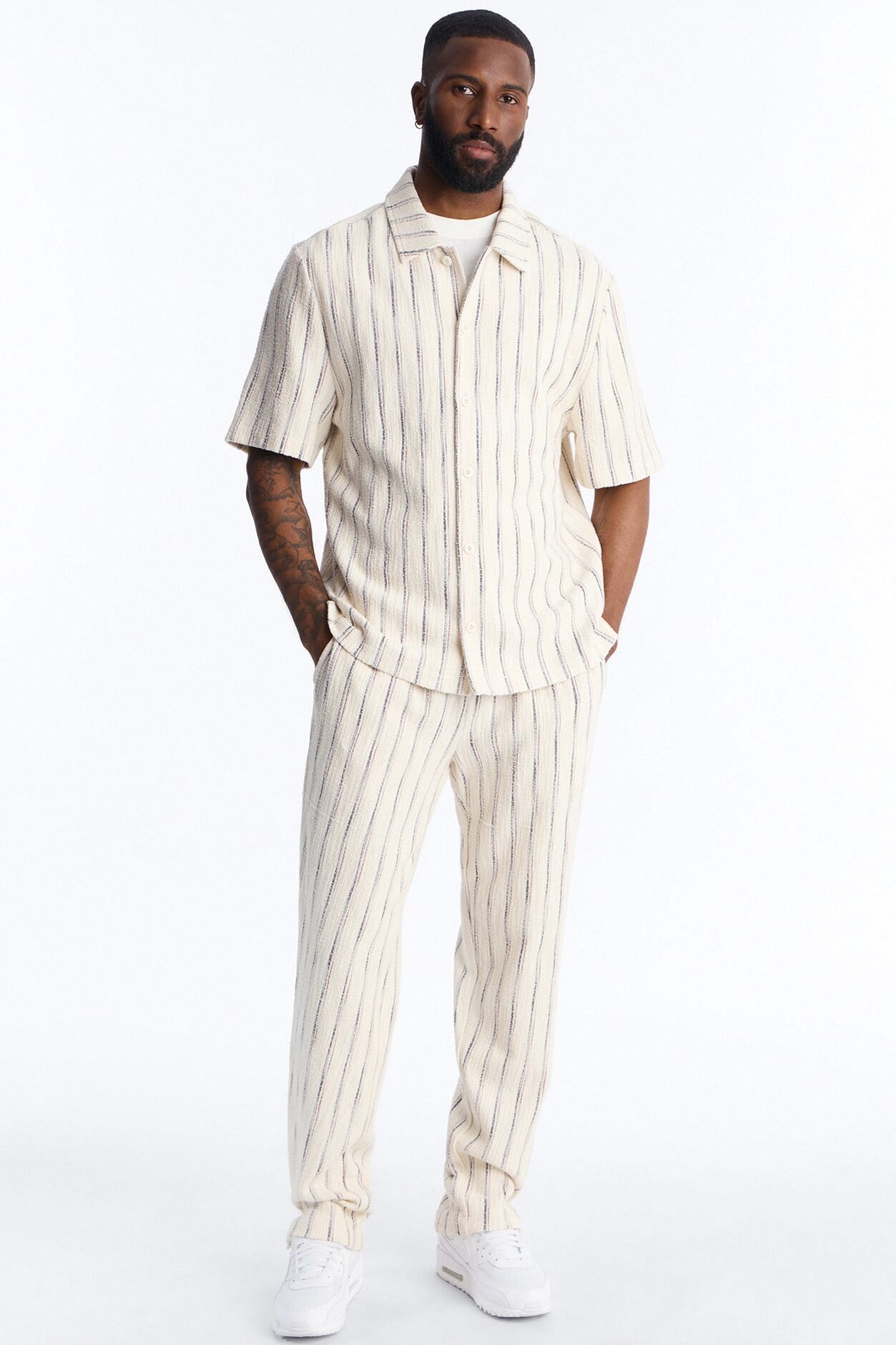 Slim Caicos Textured Stripe Slit Pant - Cream