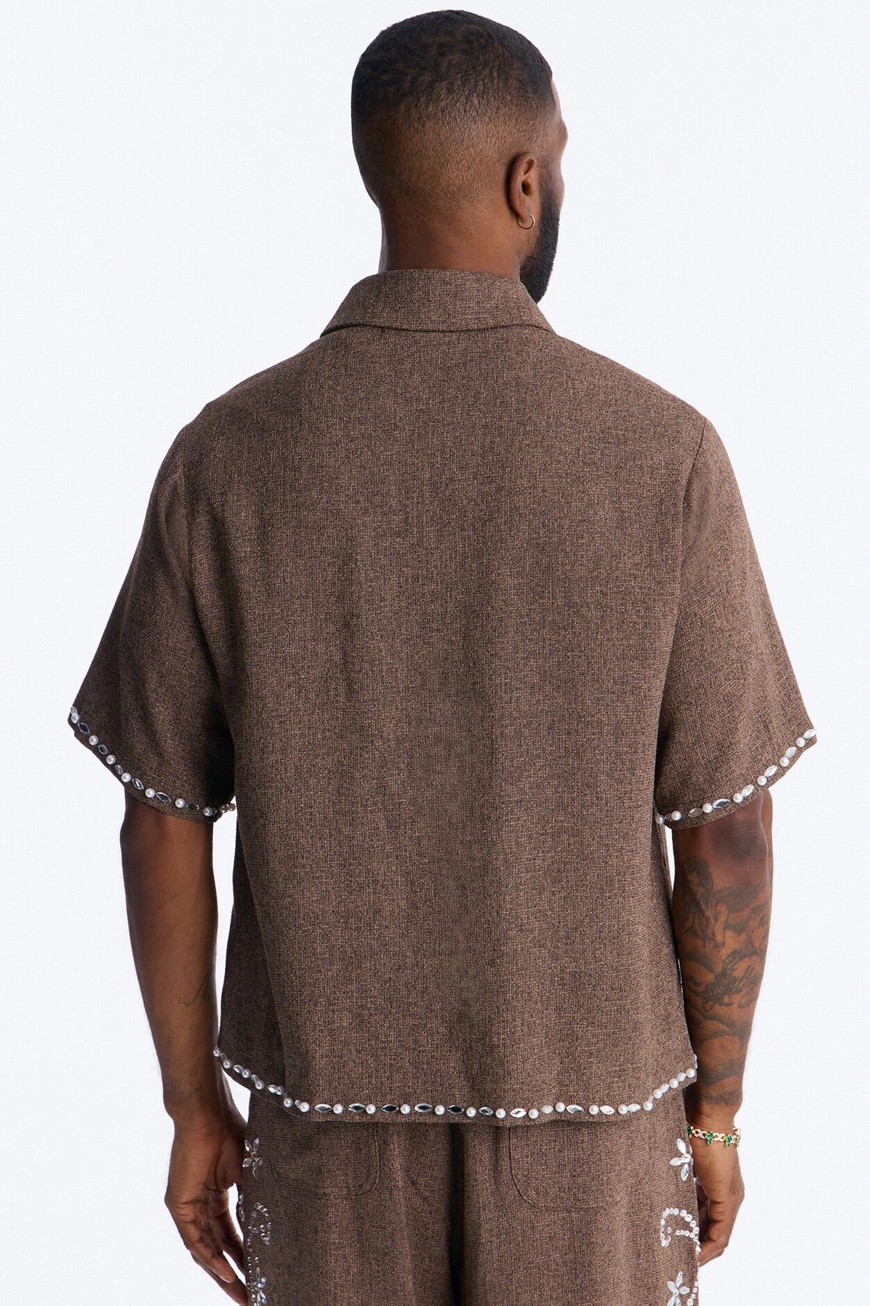 Cropped Wanderlust Pearl Journey Button Up - Brown