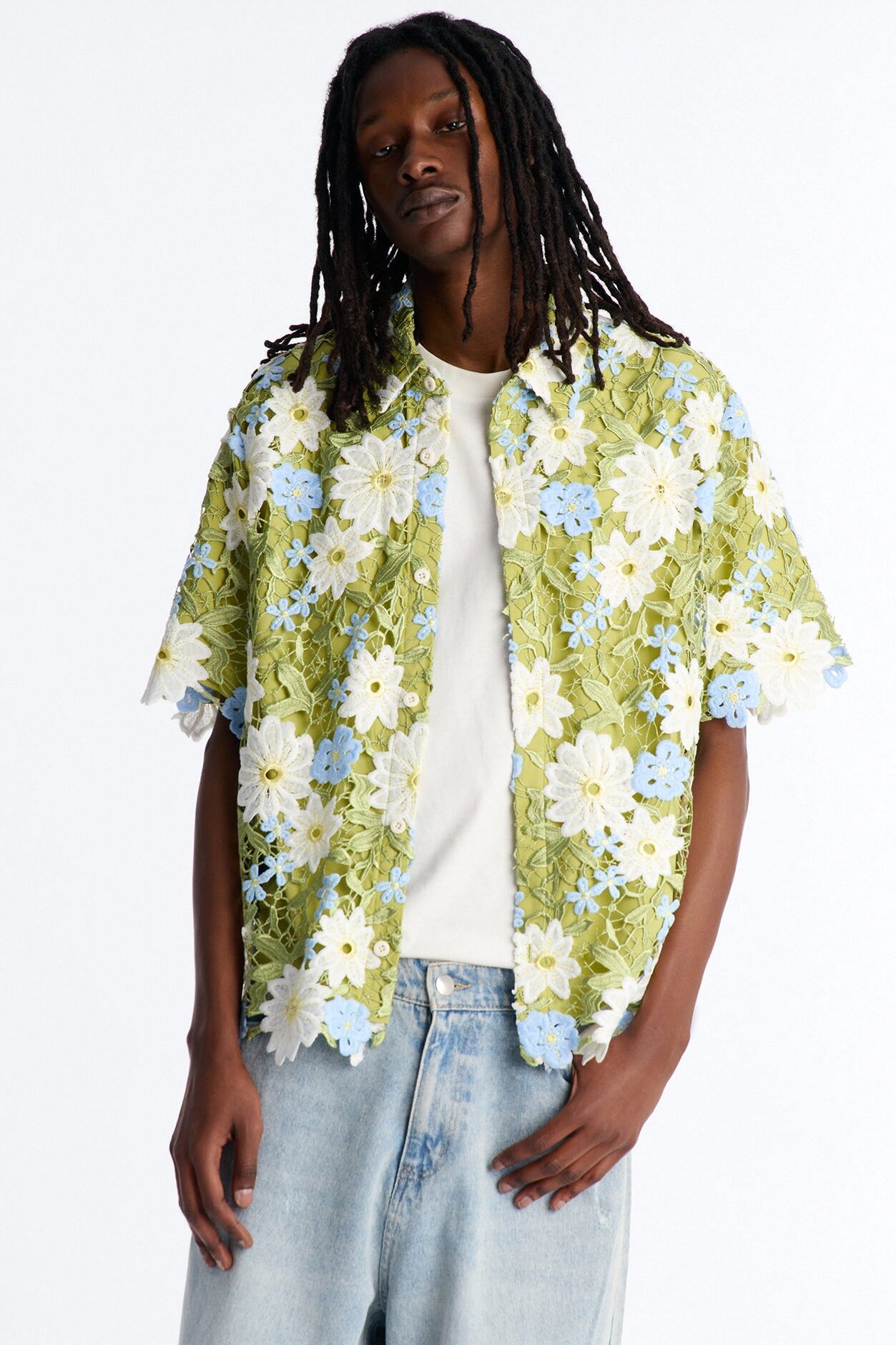 Relaxed Paradise Floral Button Up Shirt - Green