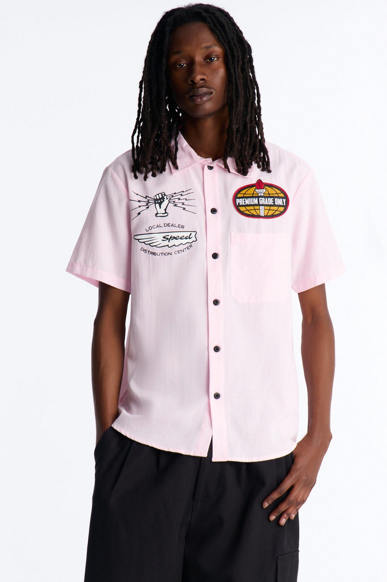 Cropped Overdrive Mode Striped Button Up Shirt - Pink