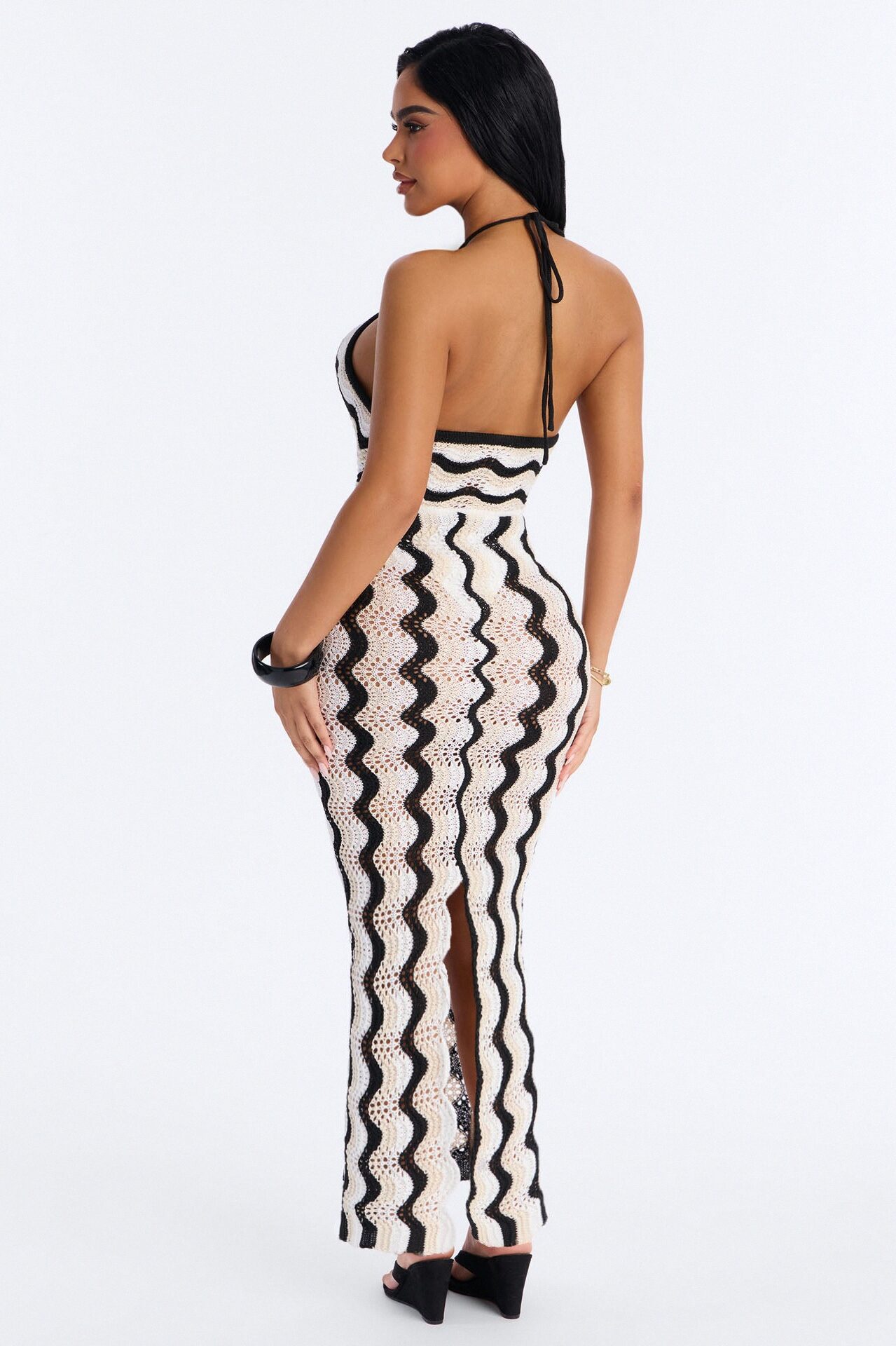 Isla Mujeres Crochet Crossover Striped Swim Cover Up Dress - White