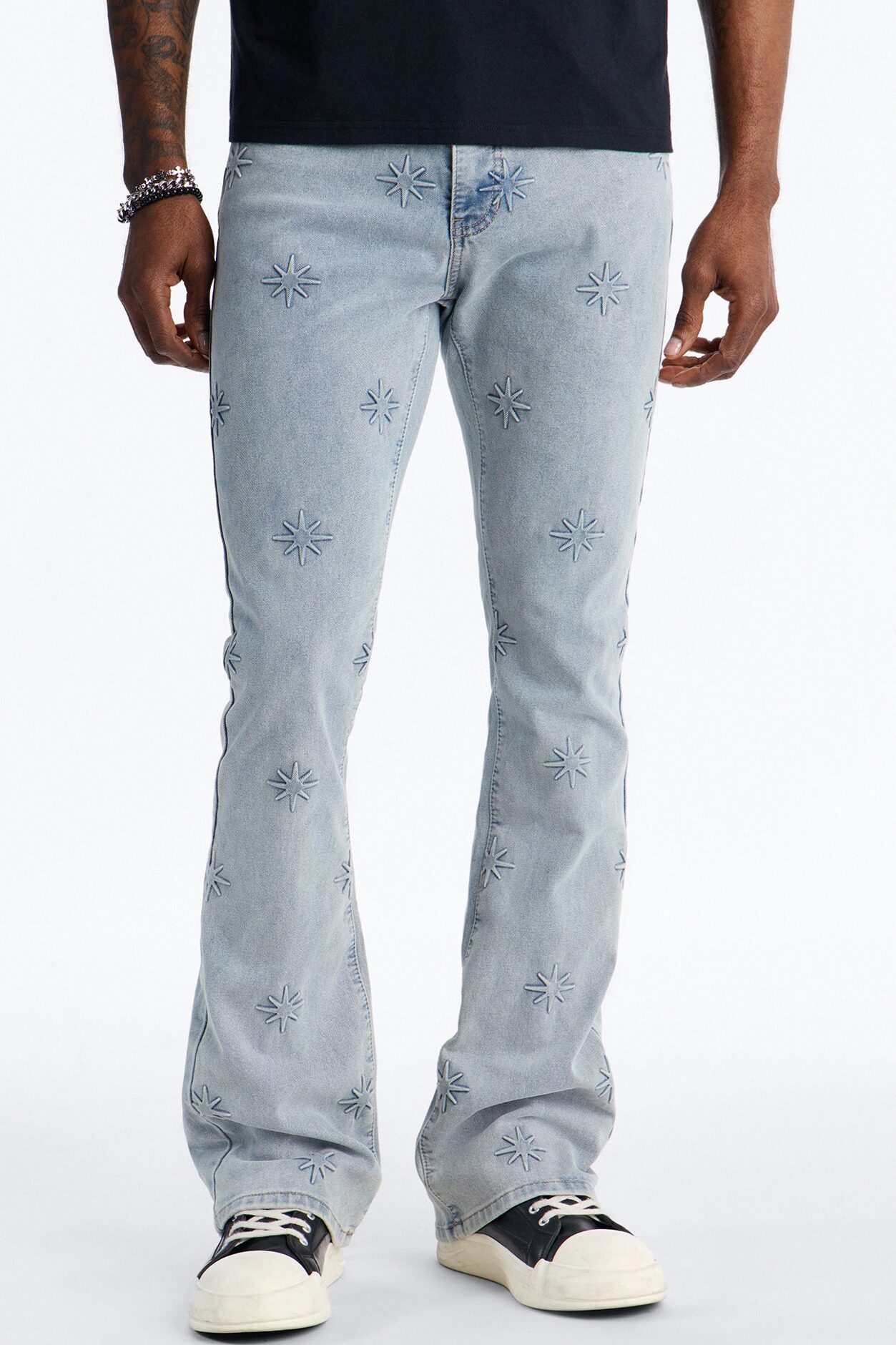 Stacked Slim Flare Embossed Supernova Jeans - Light Wash