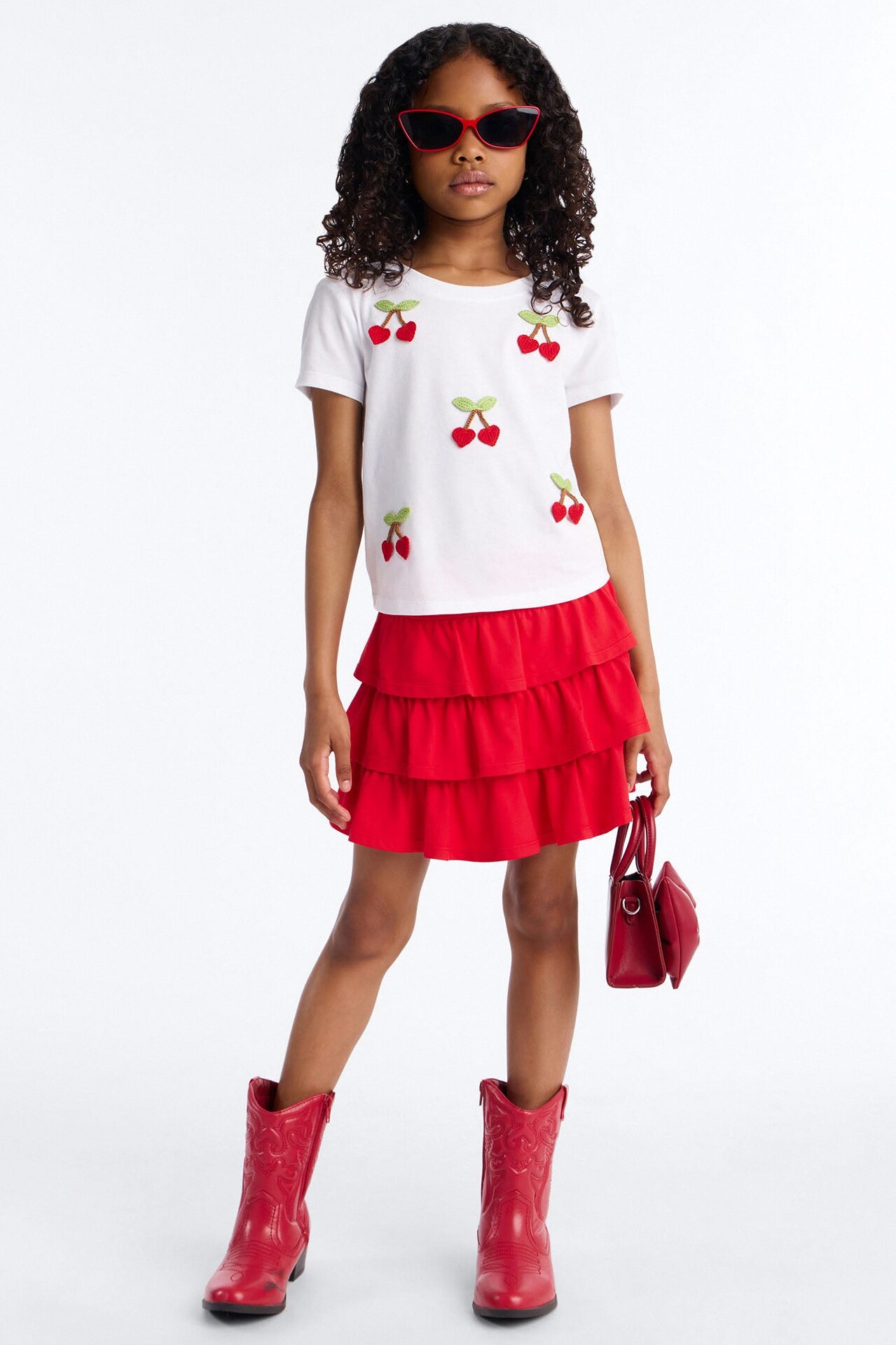 Mini Cherry Happy Skirt Set - Red/White