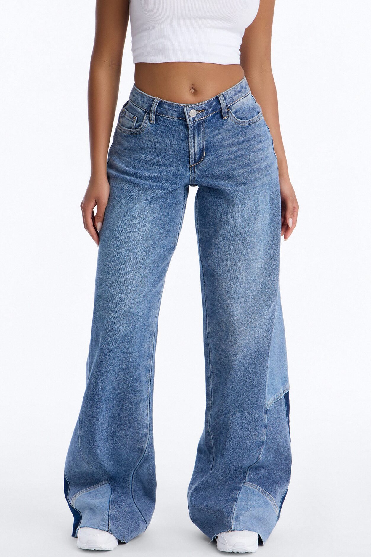Sun Valley Two Tone Wide Leg Jeans - Medium Wash