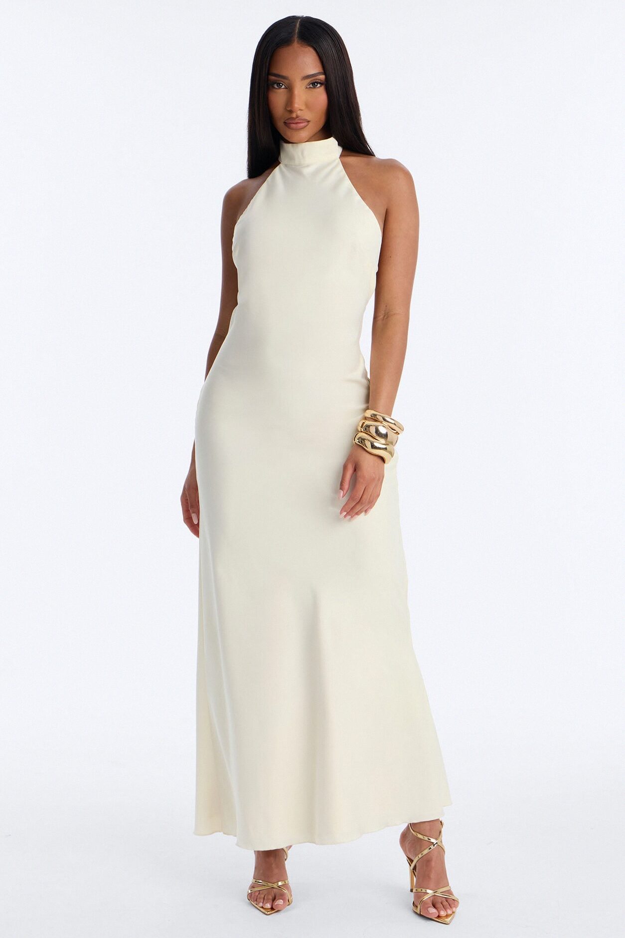 Sloane Satin Midi Dress - Off White