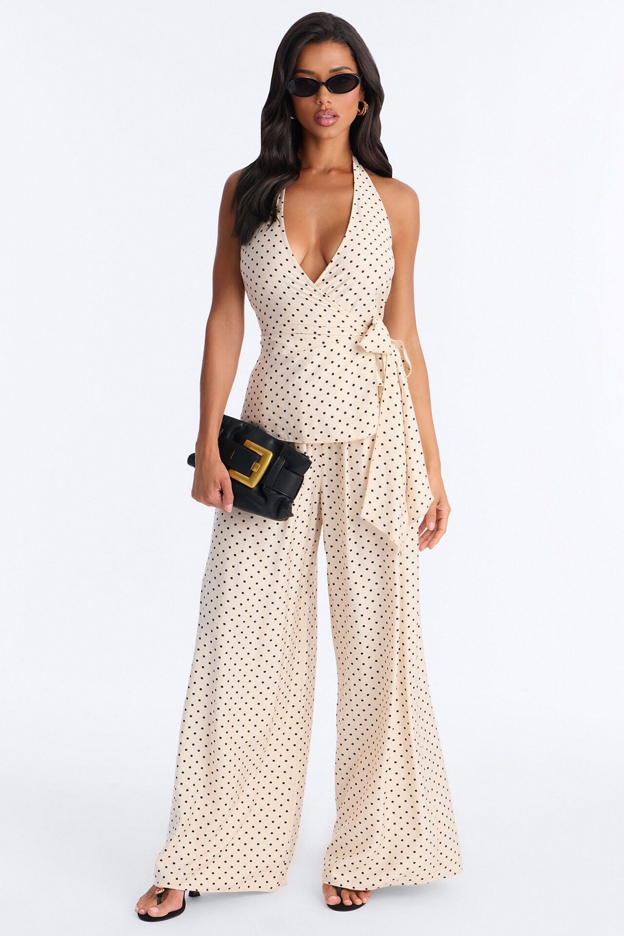 Penny Polka Dot Halter Pant Set - Taupe/combo