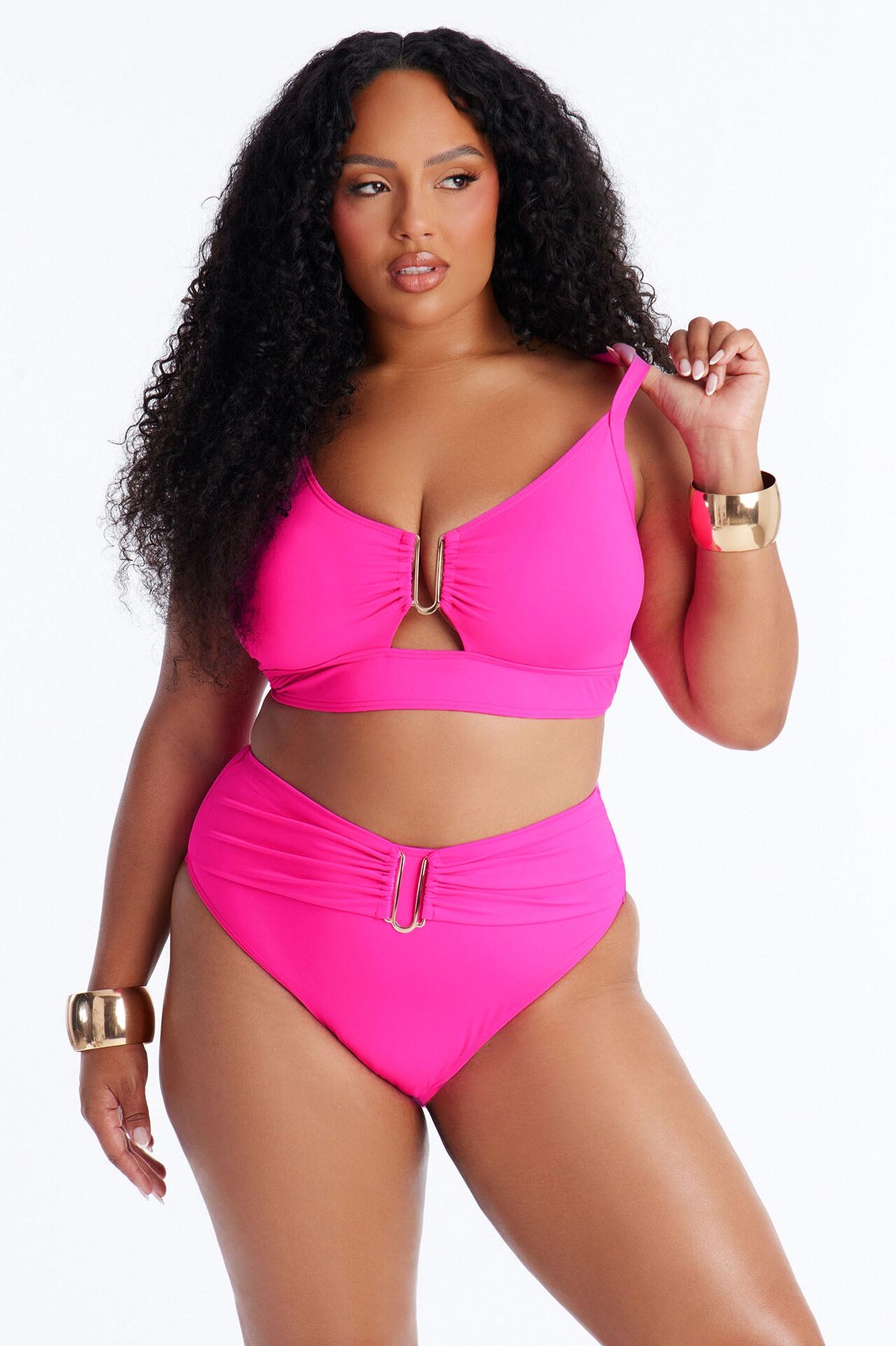 Saltwater Cures Everything Hardware Ruching 2 Piece Bikini - Hot Pink
