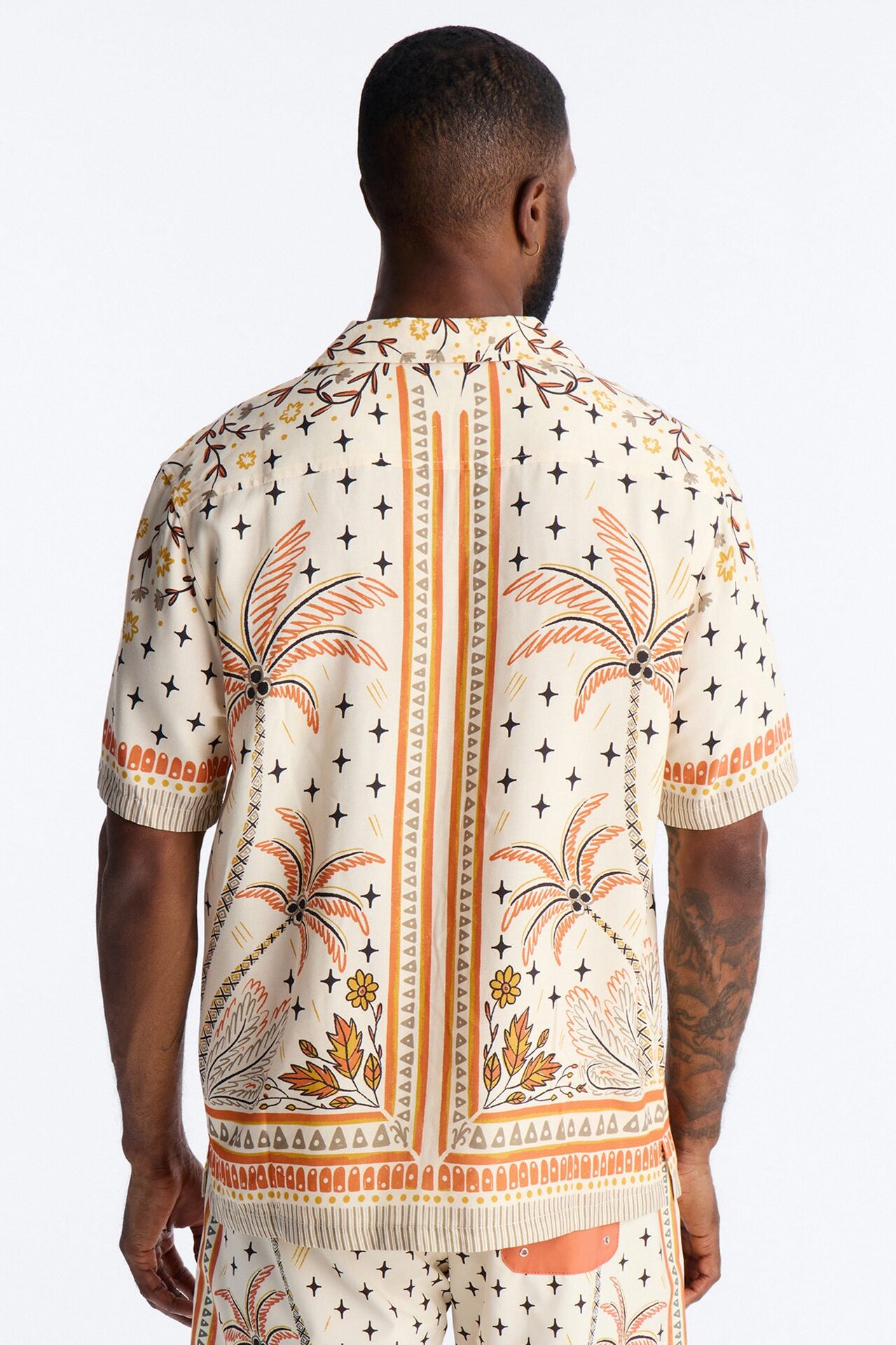 Tropical Twilight Resort Short Sleeve Cuban Collar Shirt - Off White