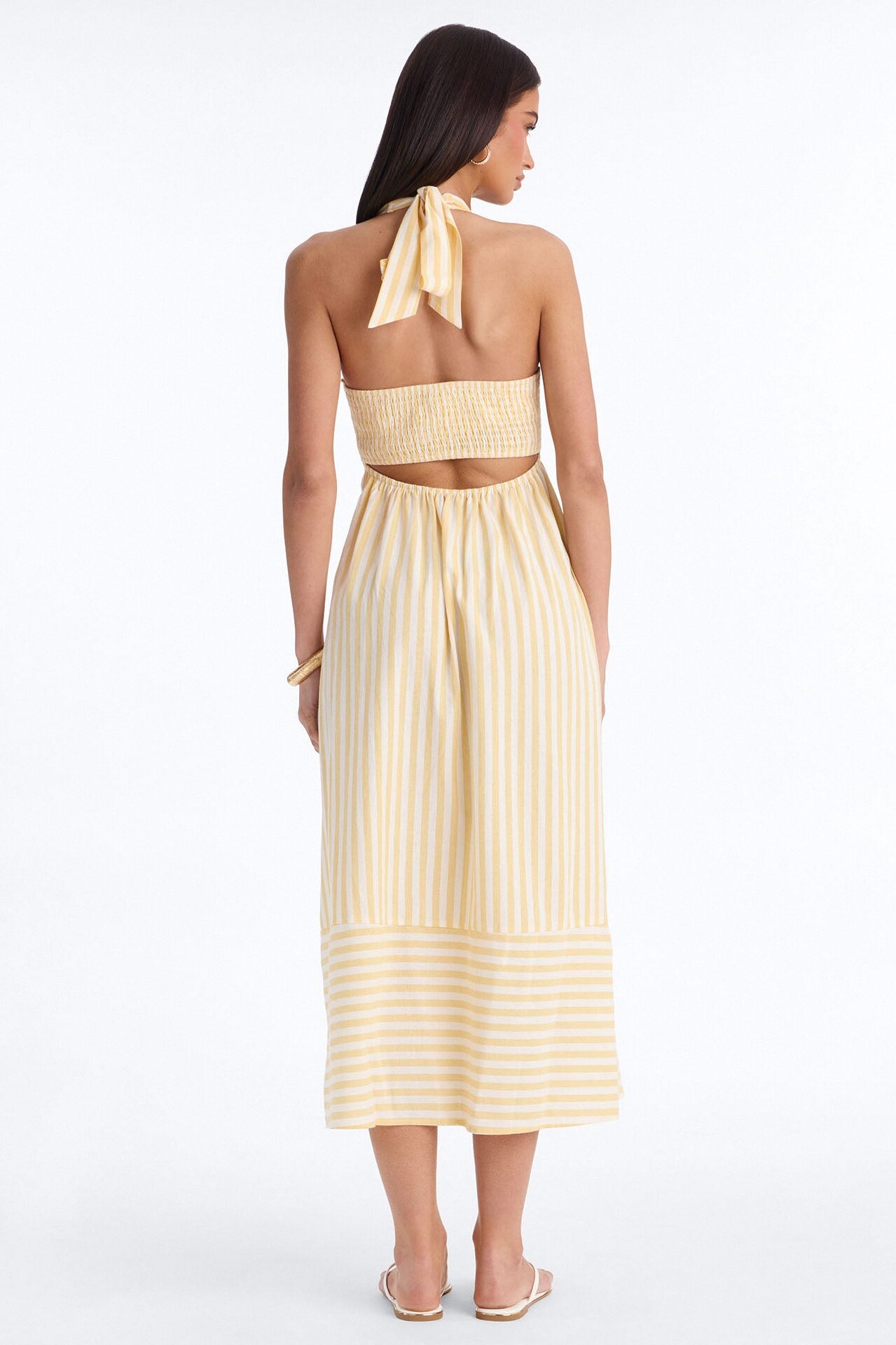 Cordelia Striped Linen Midi Dress - Yellow/combo
