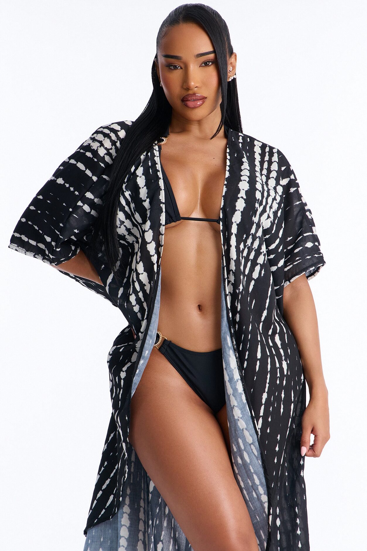 Susanna Boho Tie Dye Swim Cover Up Kaftan - Black