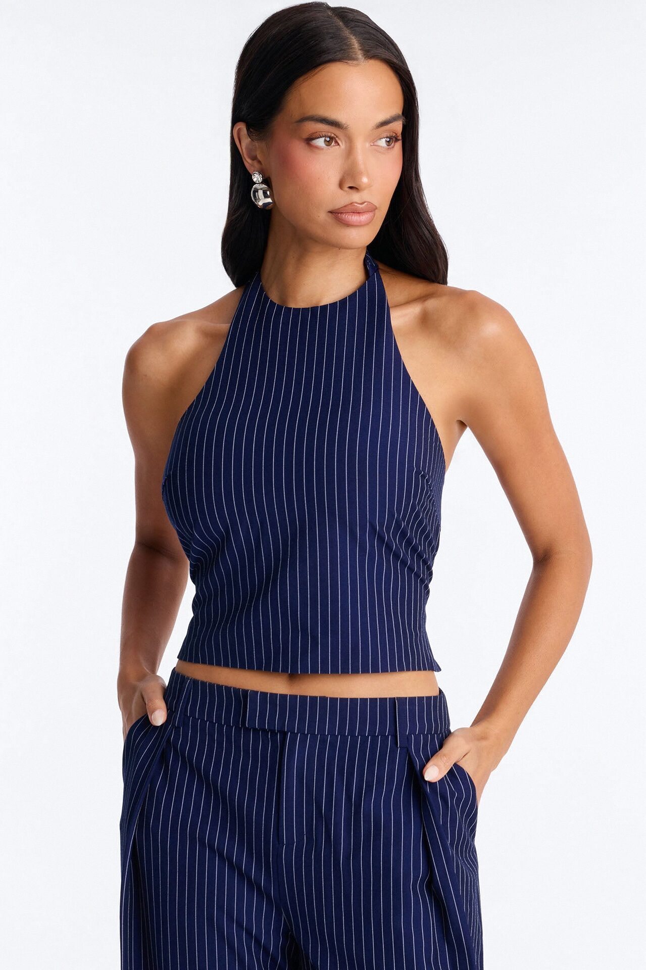 Victoria Pinstripe Barrel Pant Set - Navy/combo