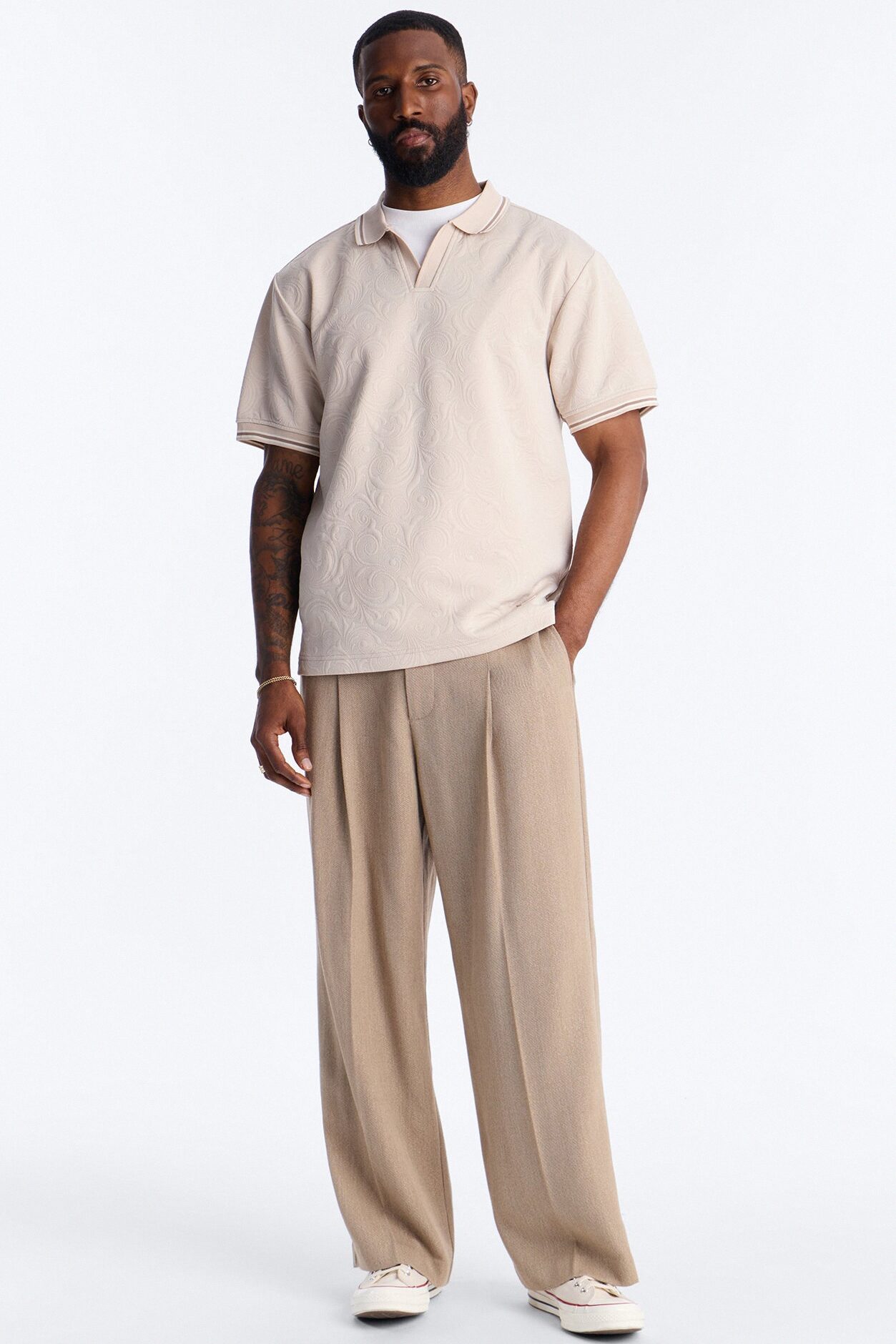 Saints Floral Johnny Collar Polo - Oatmeal