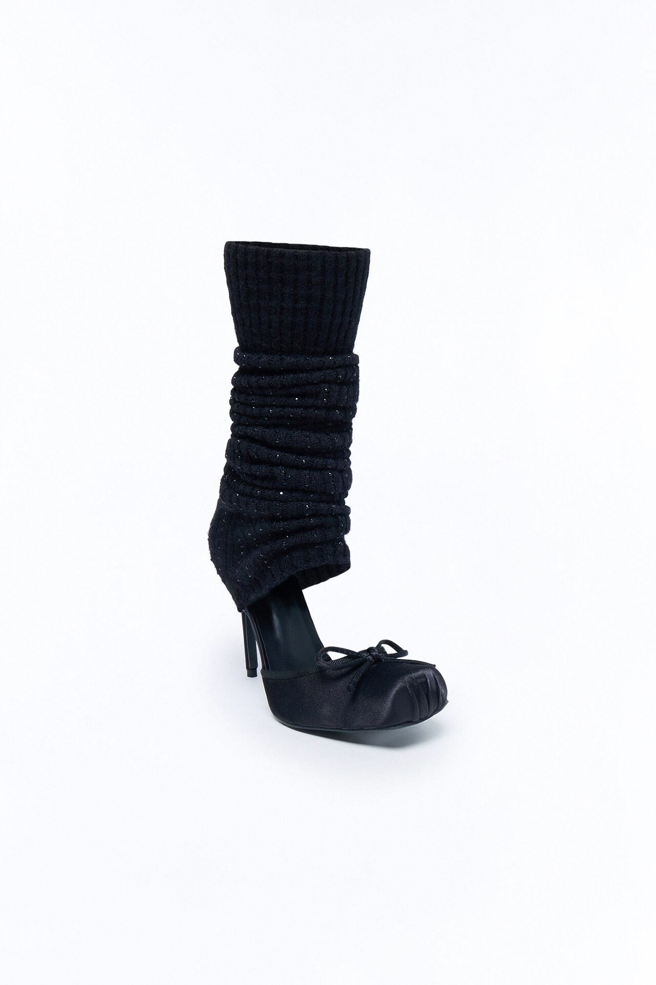 Honora Leg Warmer Satin Ballet Pumps - Black