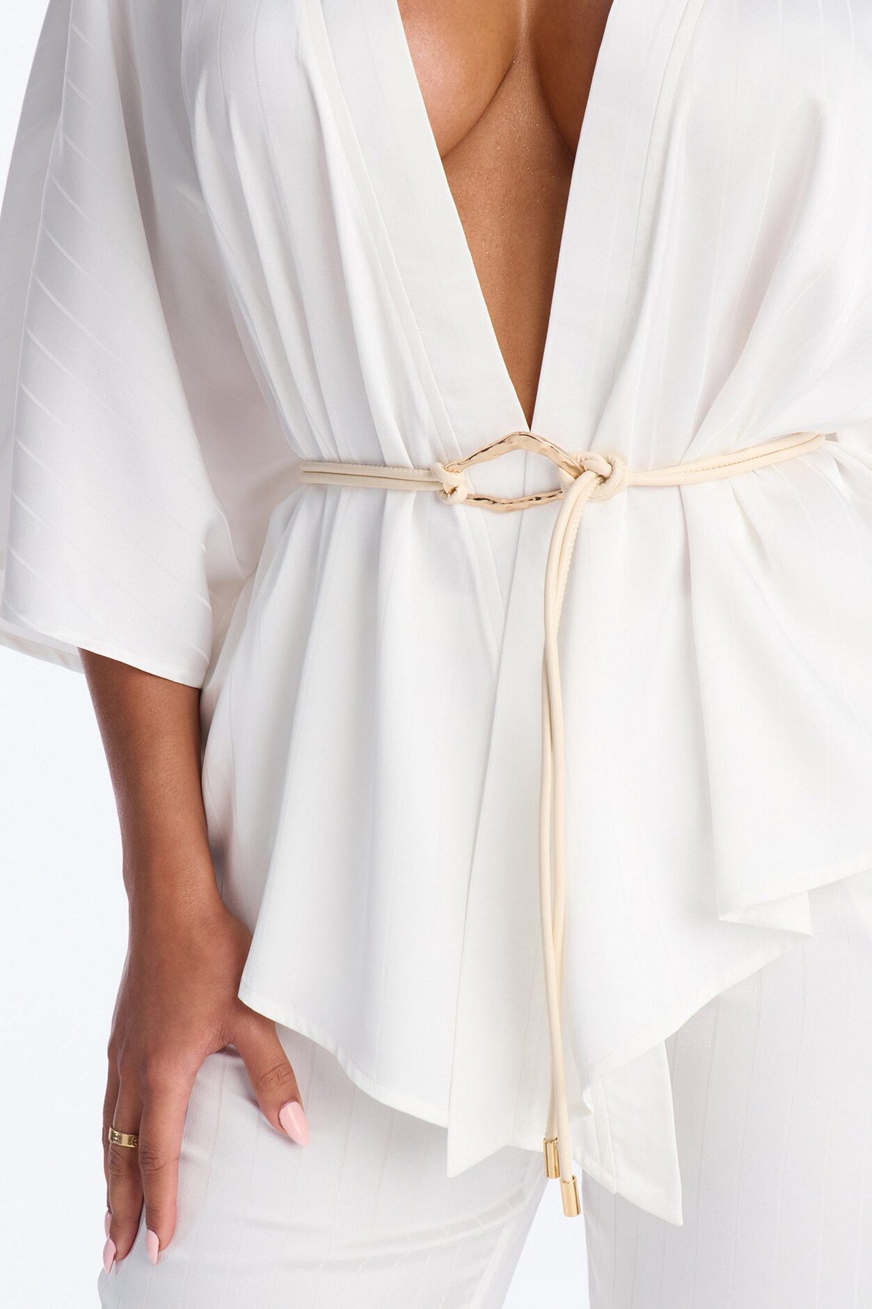 Draped In Elegance Satin 3 Piece Pant Set - Ivory