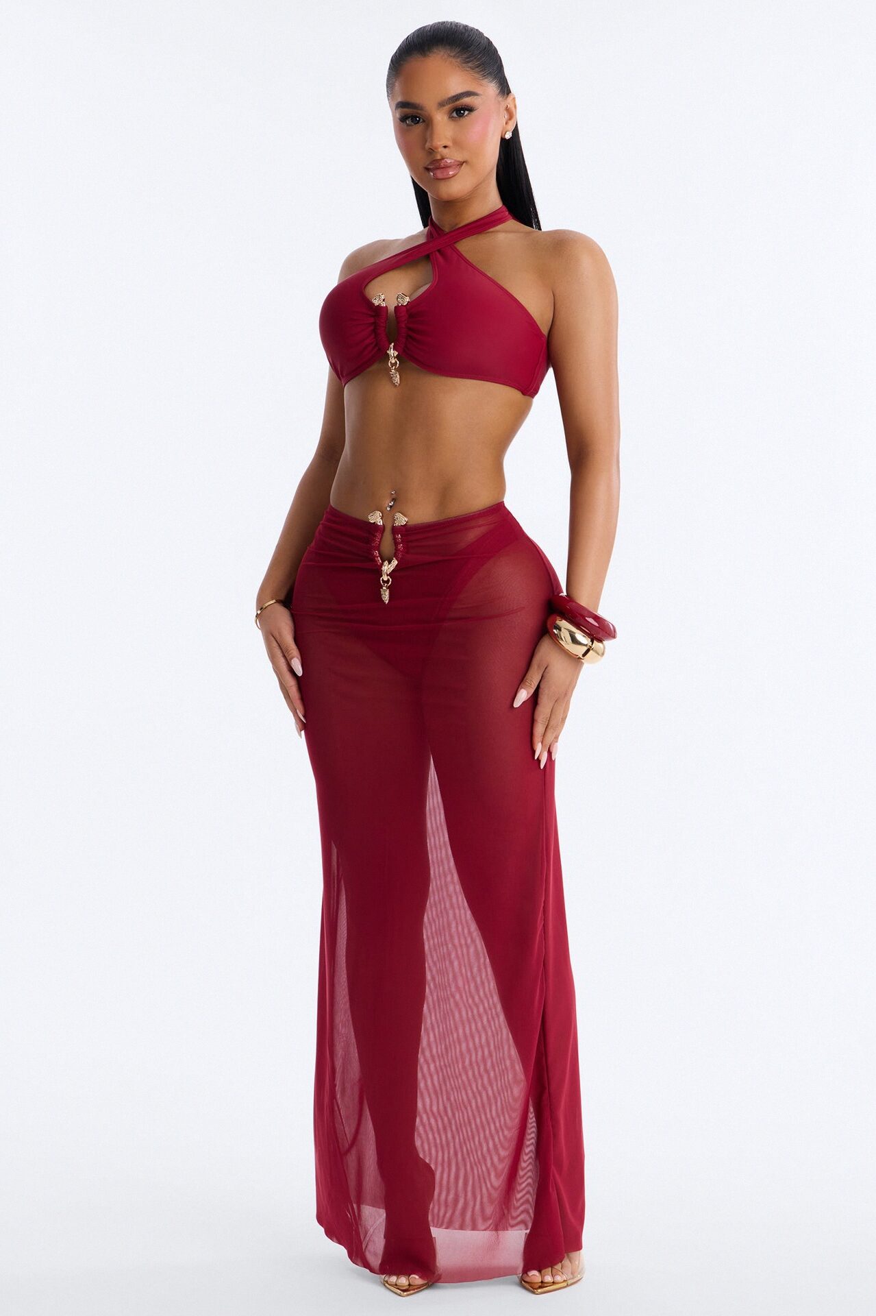 Till Sunrise Bikini And Coverup Skirt - Burgundy