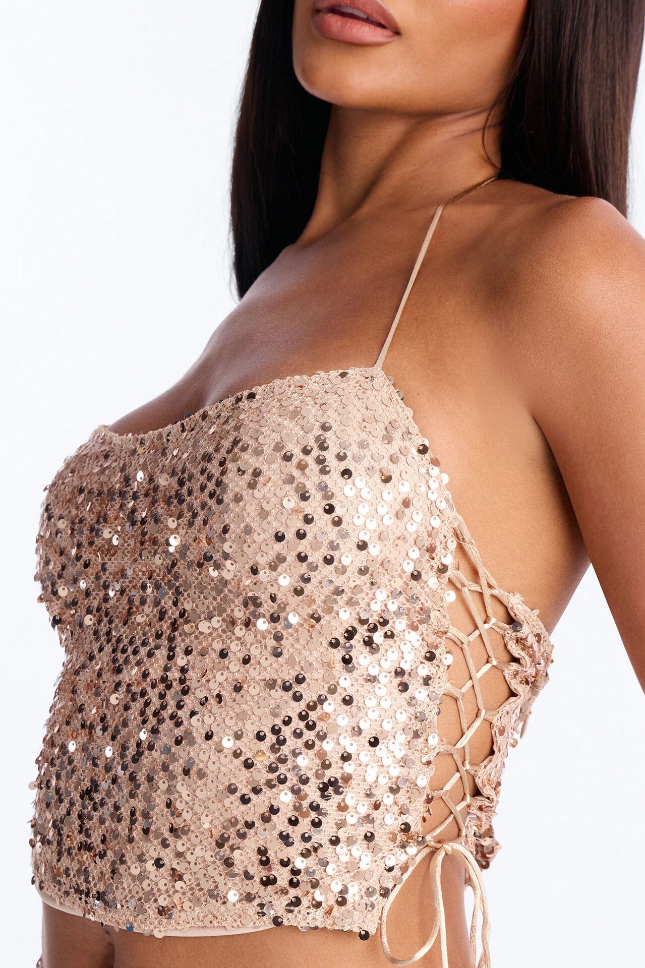 Paige Sequin Crochet Halter Pant Set - Gold