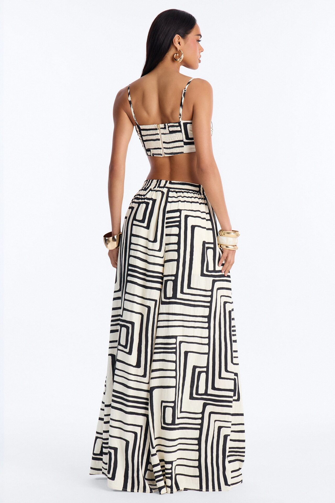 Karla Linen Wide Leg Pant Set - Black/combo