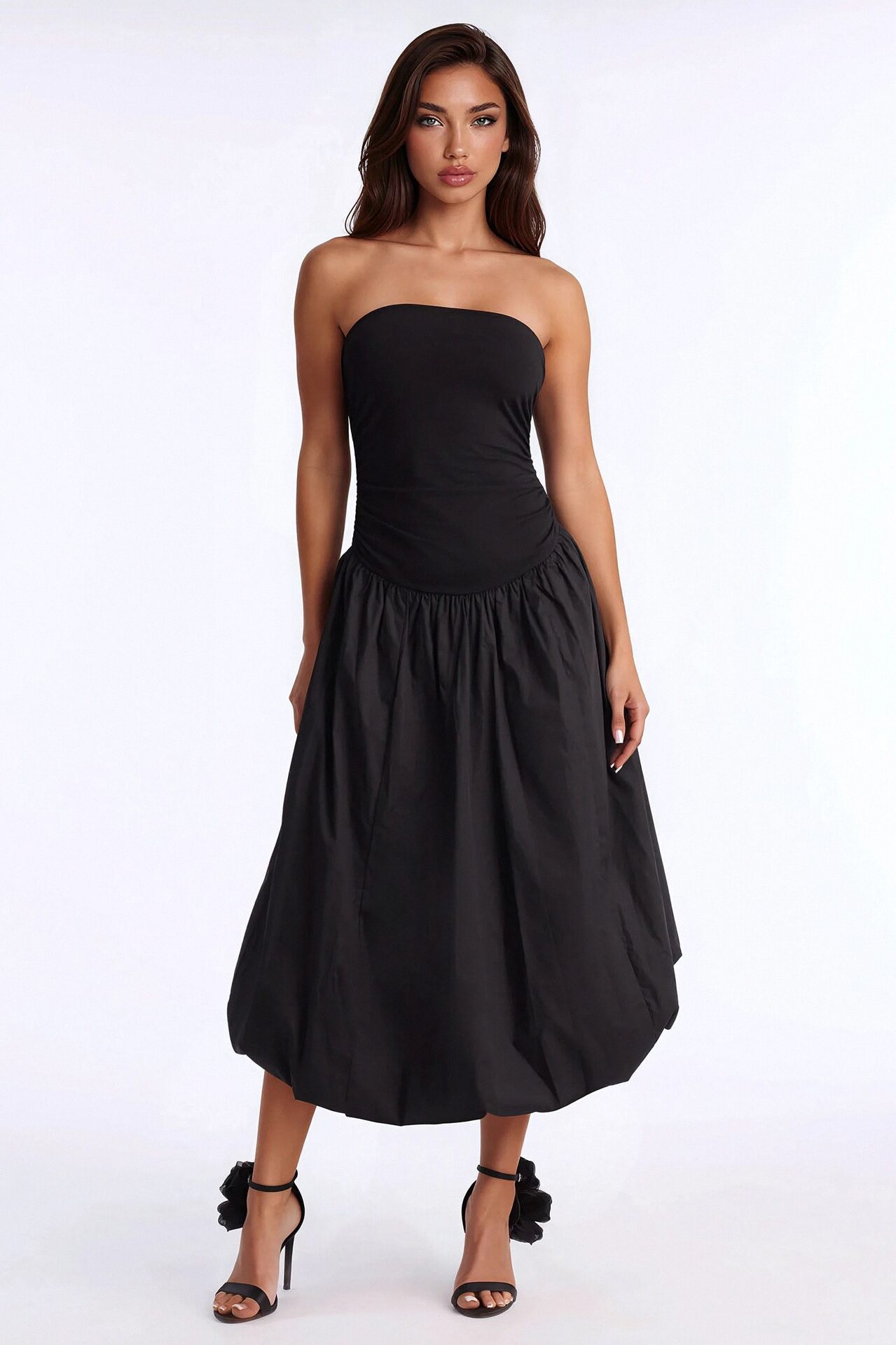 Rowin Bubble Midi Dress - Black