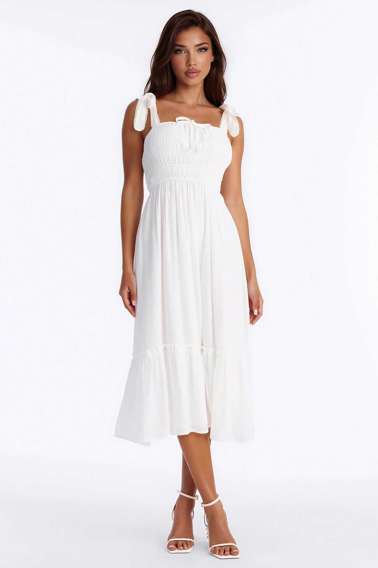 Greta Poplin Midi Dress - White