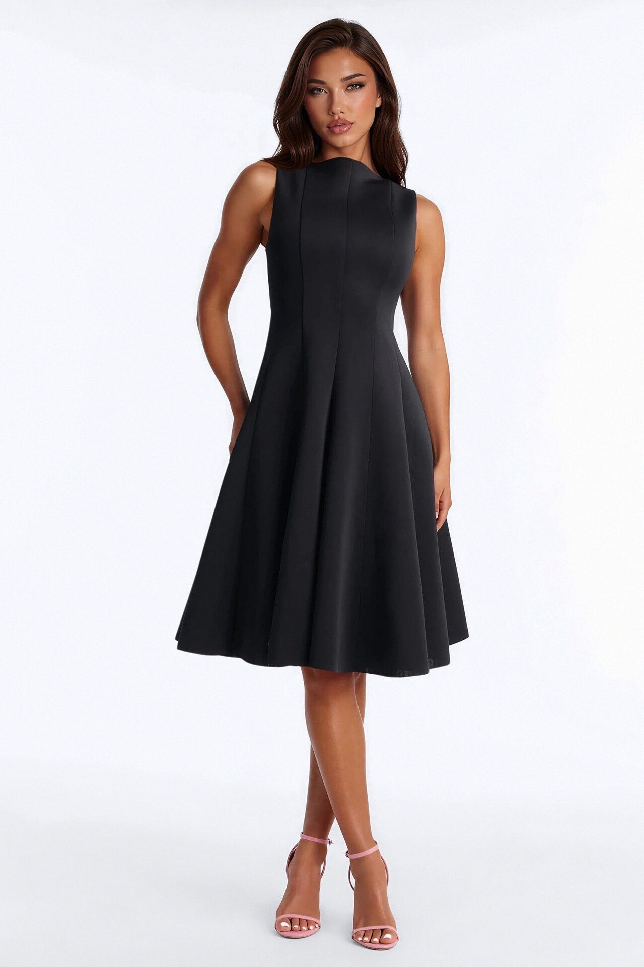 Petite Sweet Sunday Pleated Midi Dress - Black