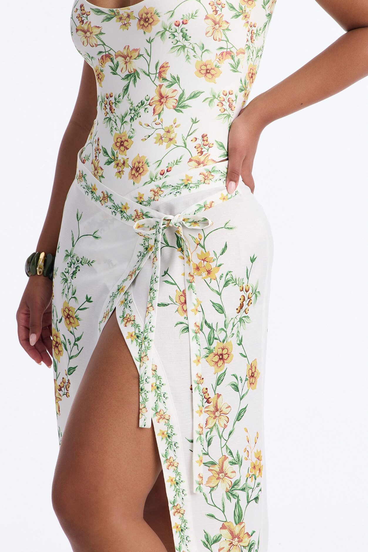 Eliza Wildflower Linen Wrap Skirt Set - White/combo