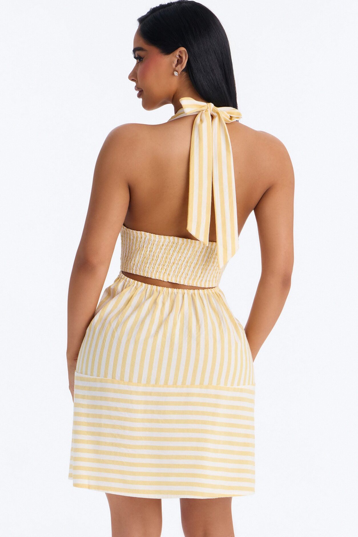 Cordelia Striped Linen Mini Dress - Yellow/combo