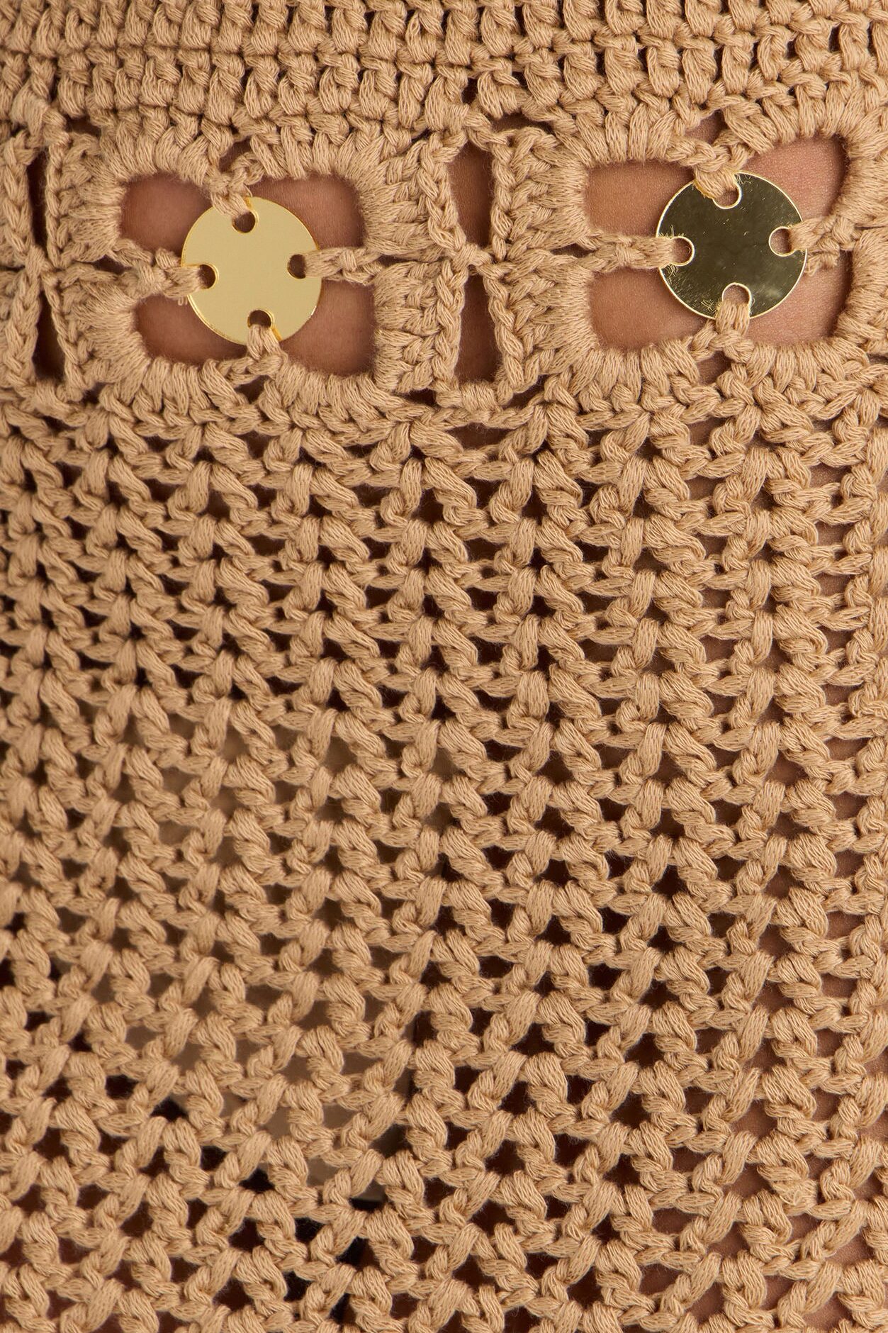 Lea Embellished Crochet Skirt Set - Taupe
