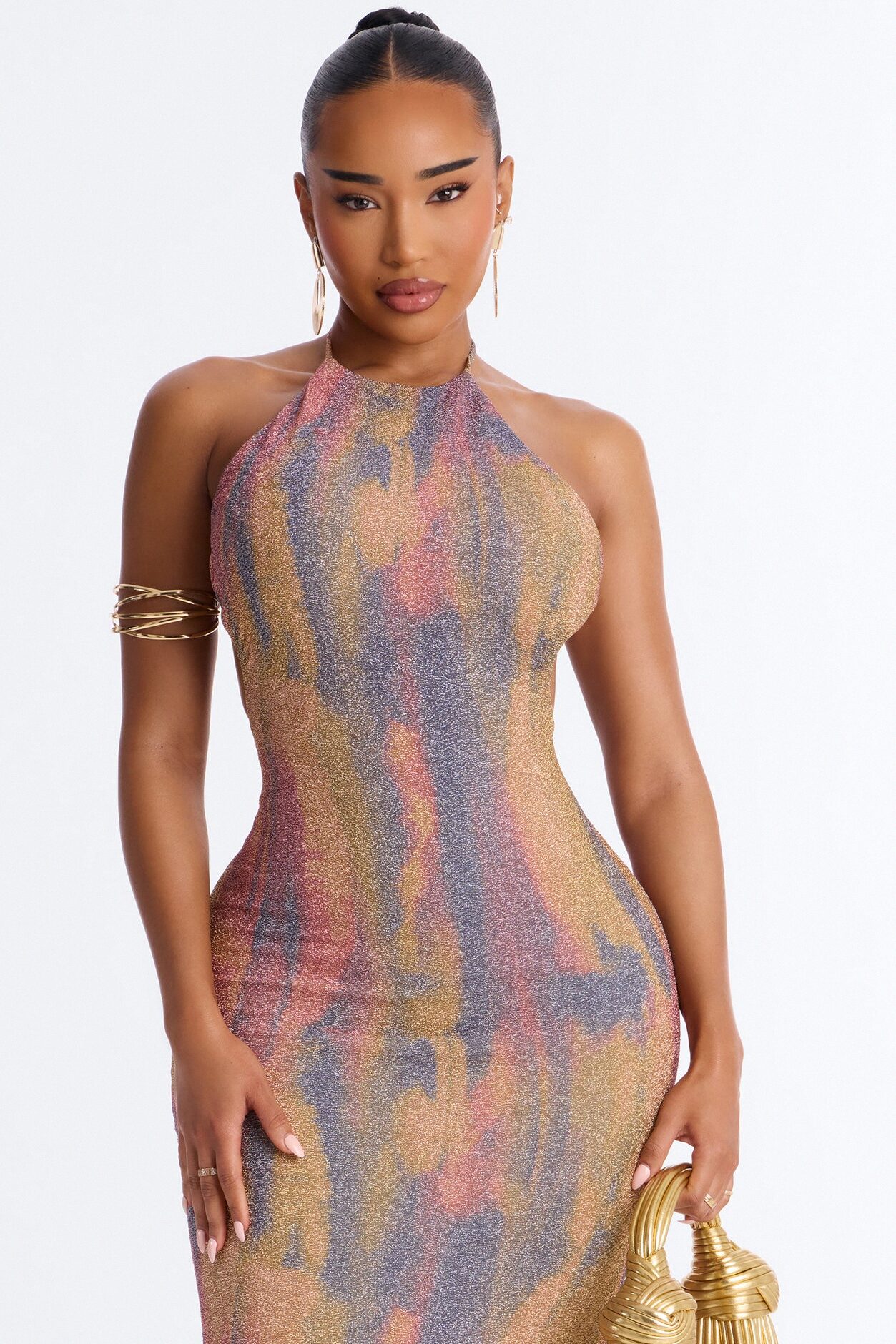 All That Glitters Backless Maxi Dress - Multi Color