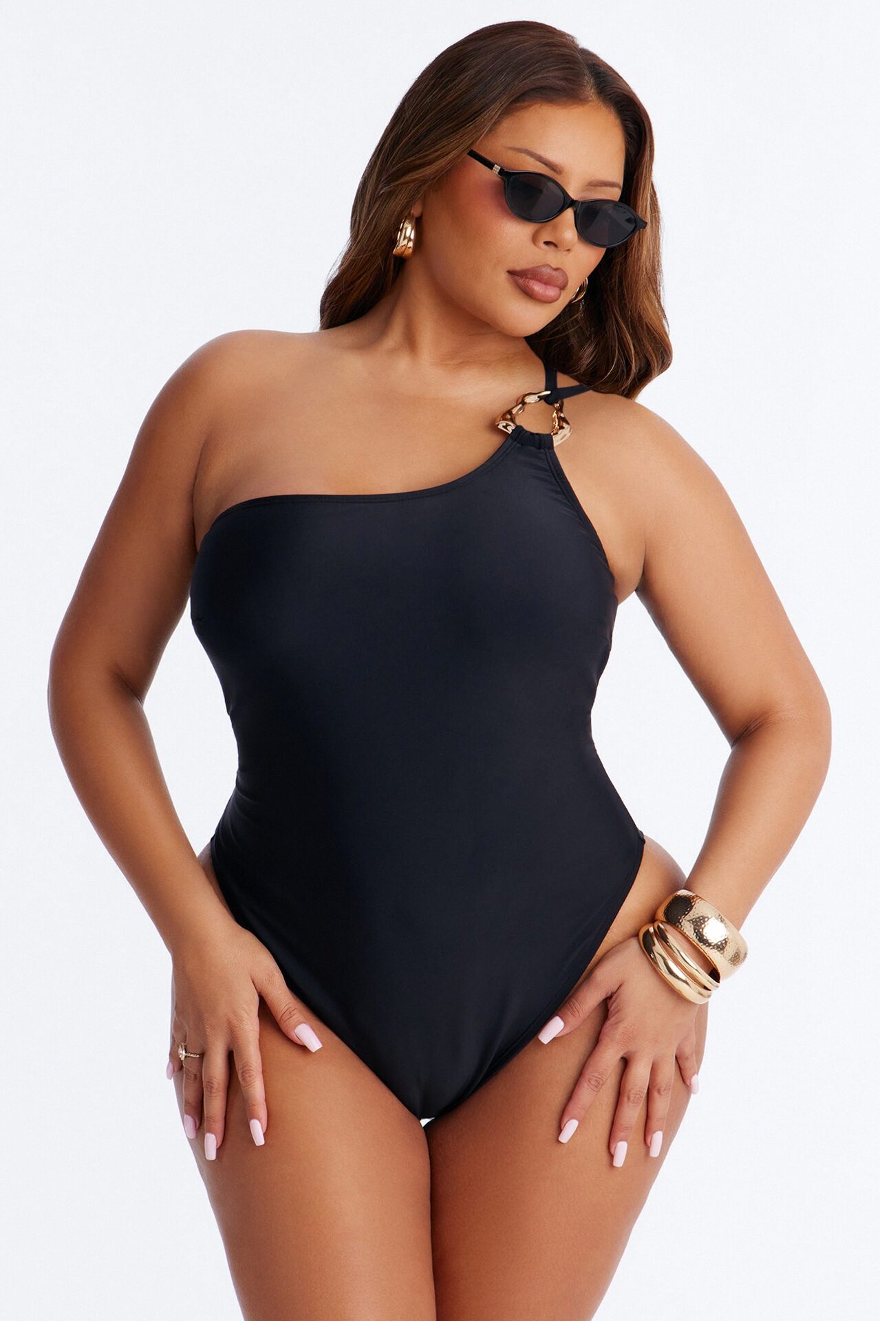 Amira One Shoulder 1 Piece Swimsuit - Black