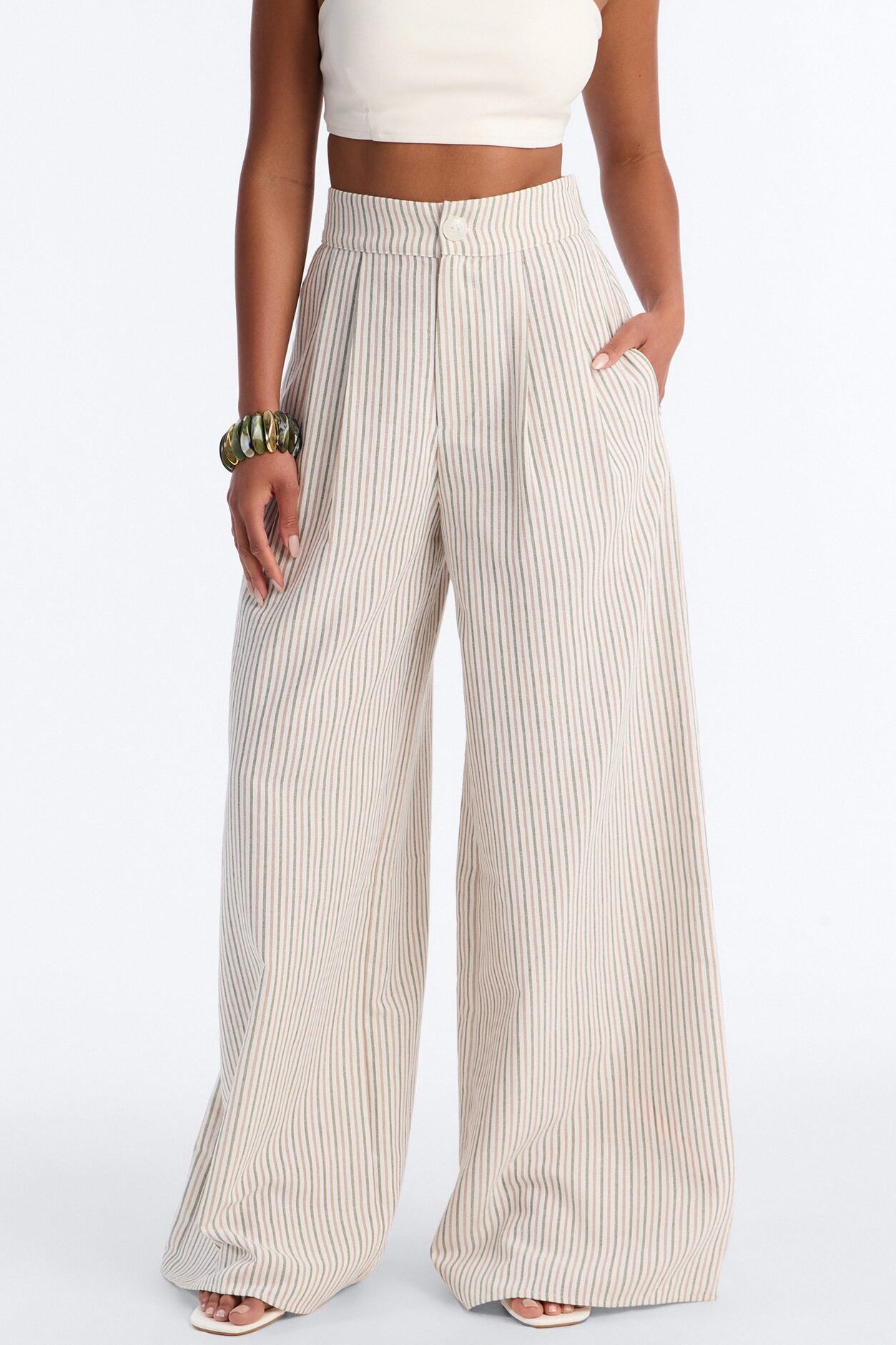 Ella Striped Linen Pant - Natural