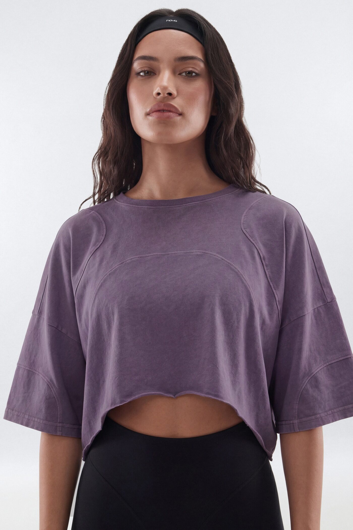 Cotton Jersey Oversized Stitched Short Sleeve Top - Iris