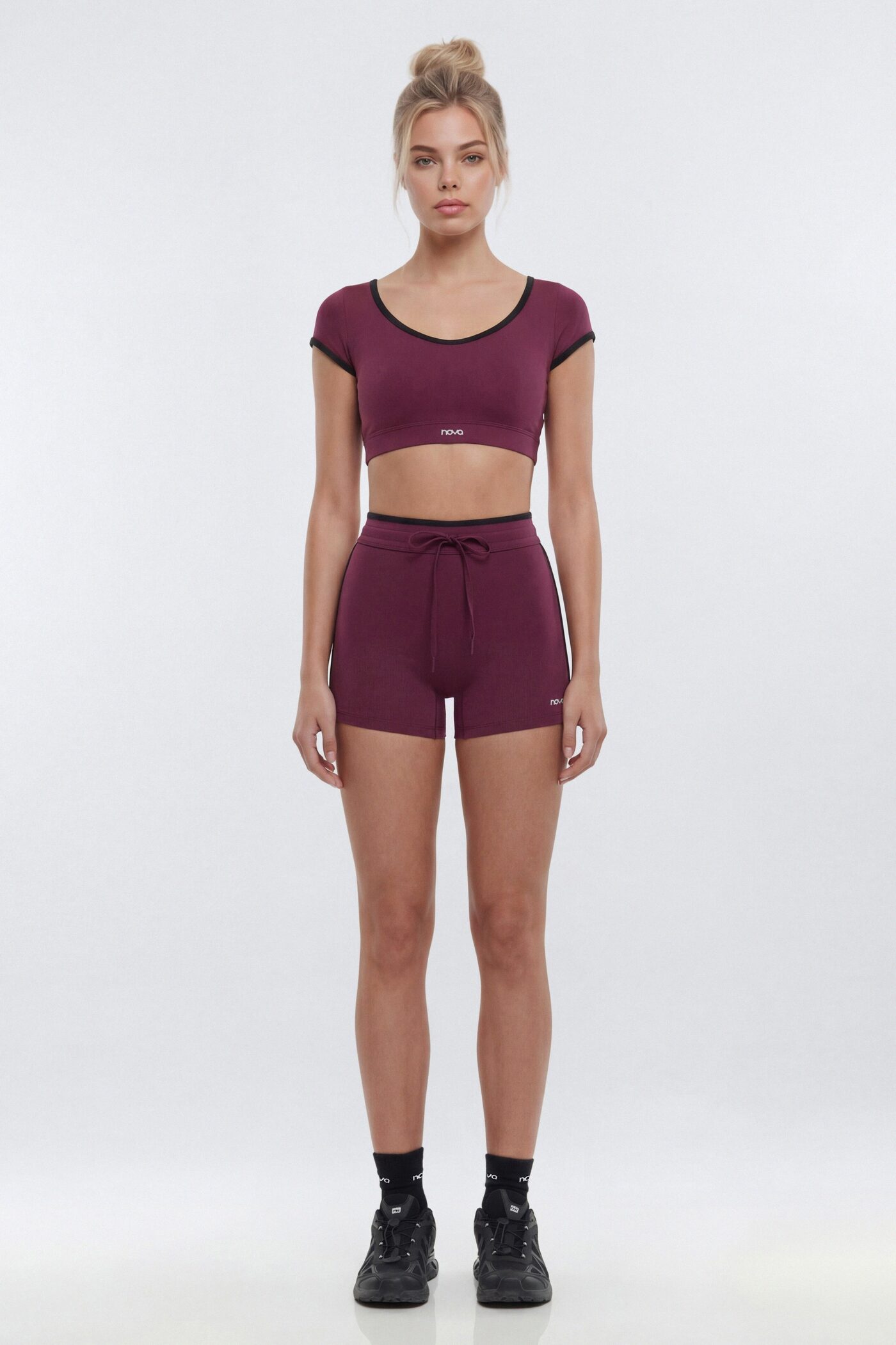 ProStretch™ 4″ Contrast Trim High Rise Biker Short - Merlot