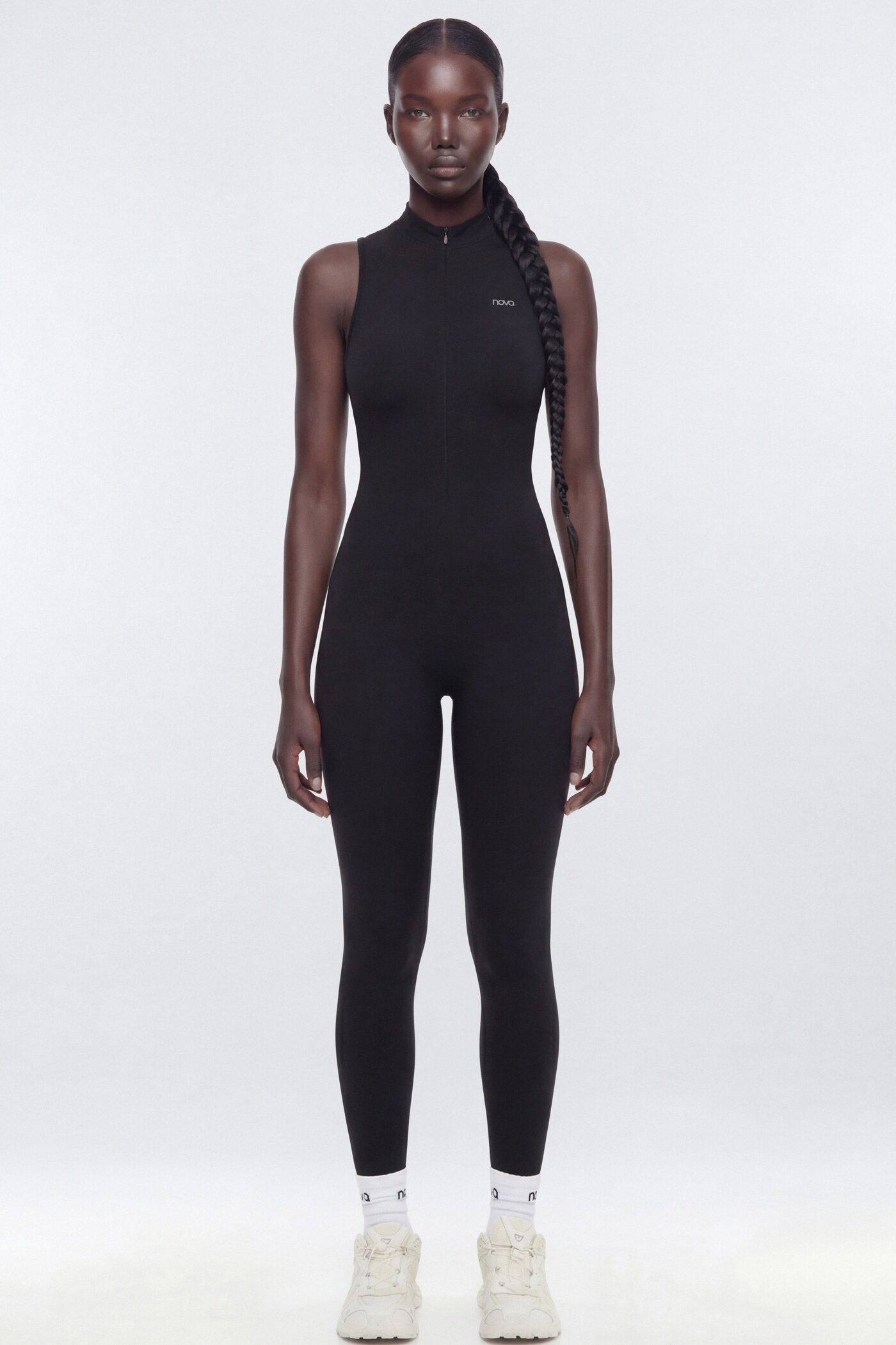 ProStretch™ 27″ Zip Up Mock Neck Skinny Jumpsuit - Black