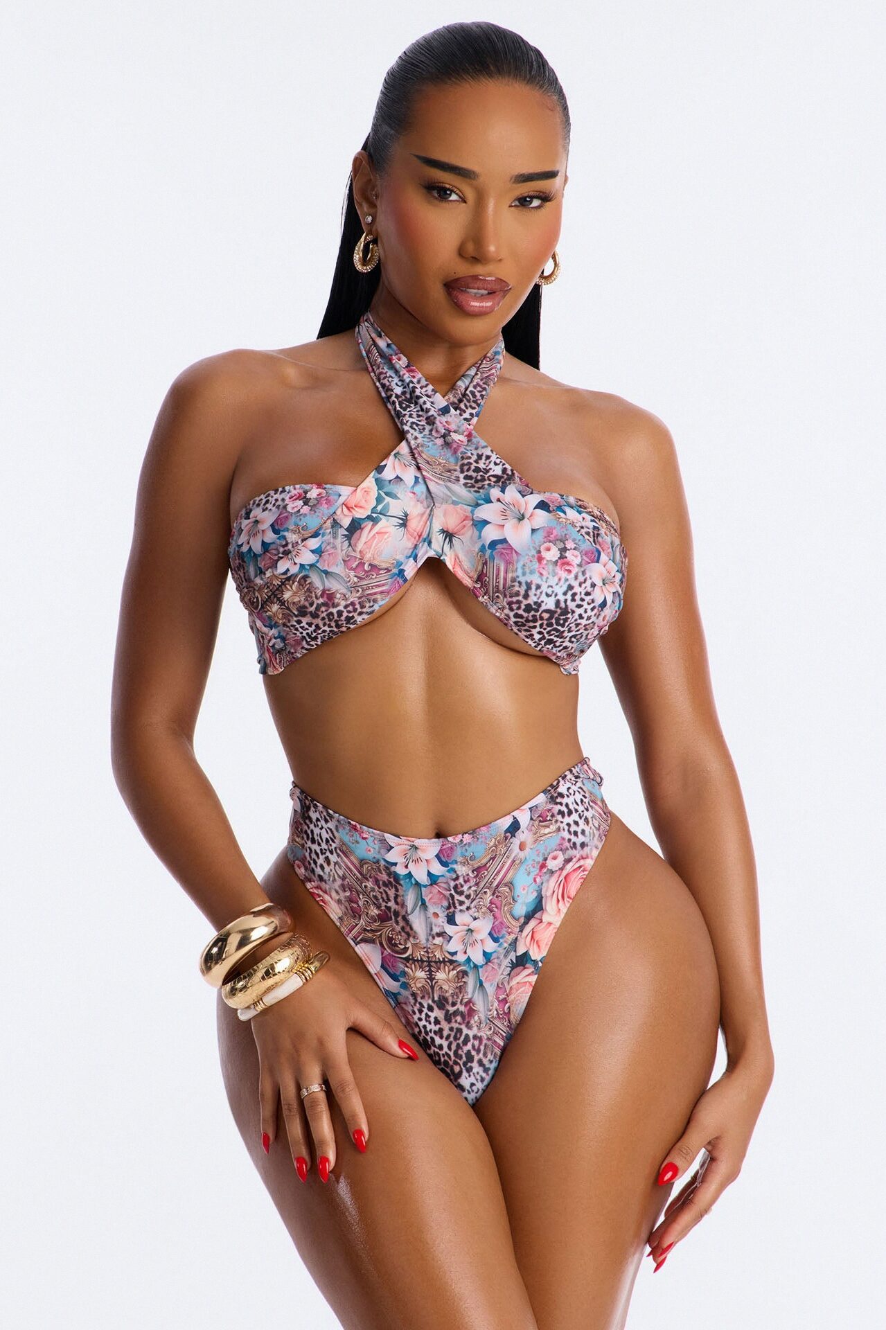 Beach Bar Multi Way Floral Animal 2 Piece Bikini - Pink/combo