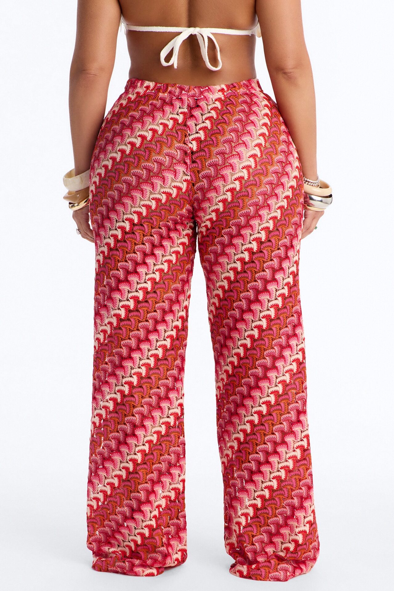 Sunset Seeker Low Rise Crochet Wide Leg Pant - Pink/combo