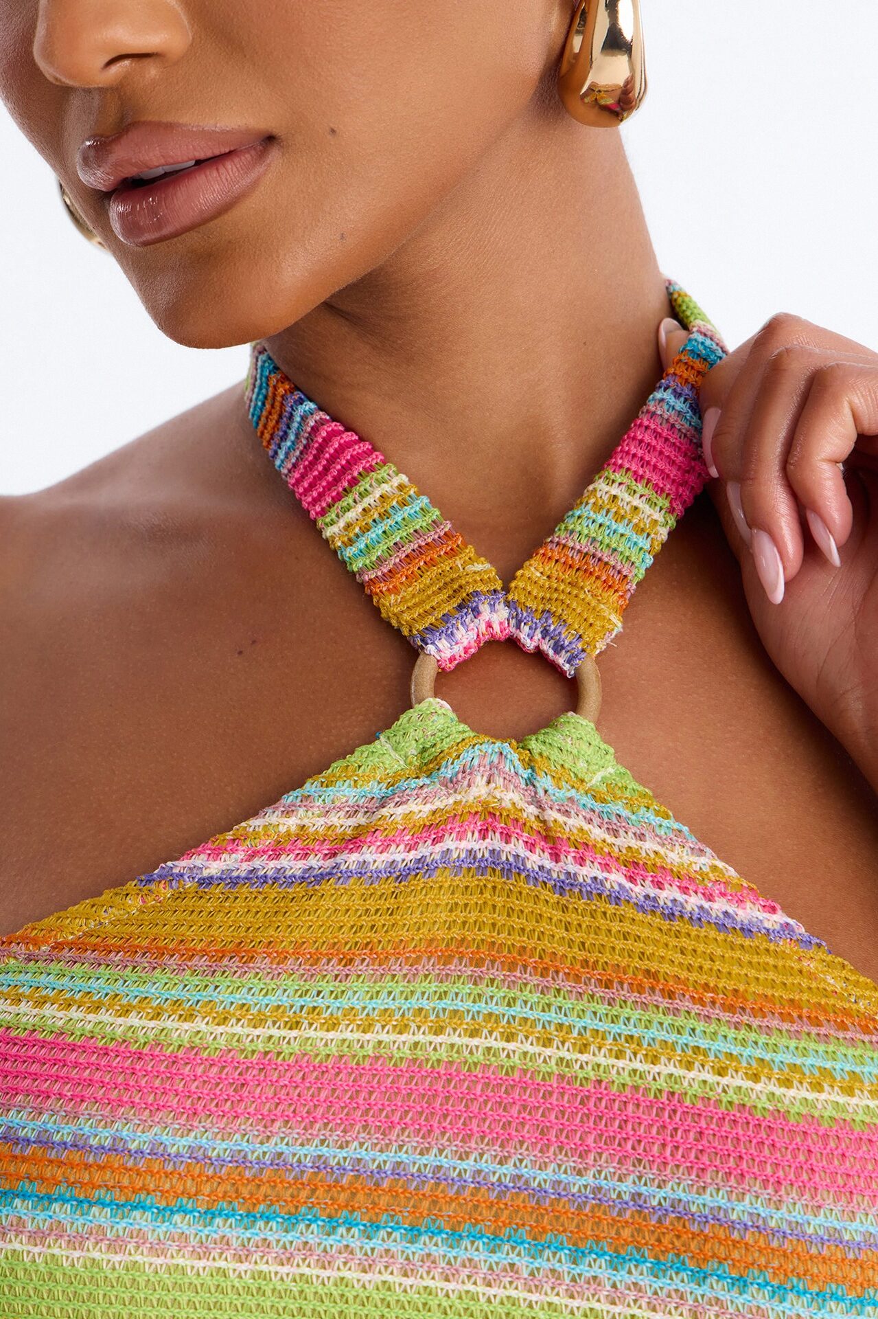 Summer Striped Crochet Halter Top - Multi Color