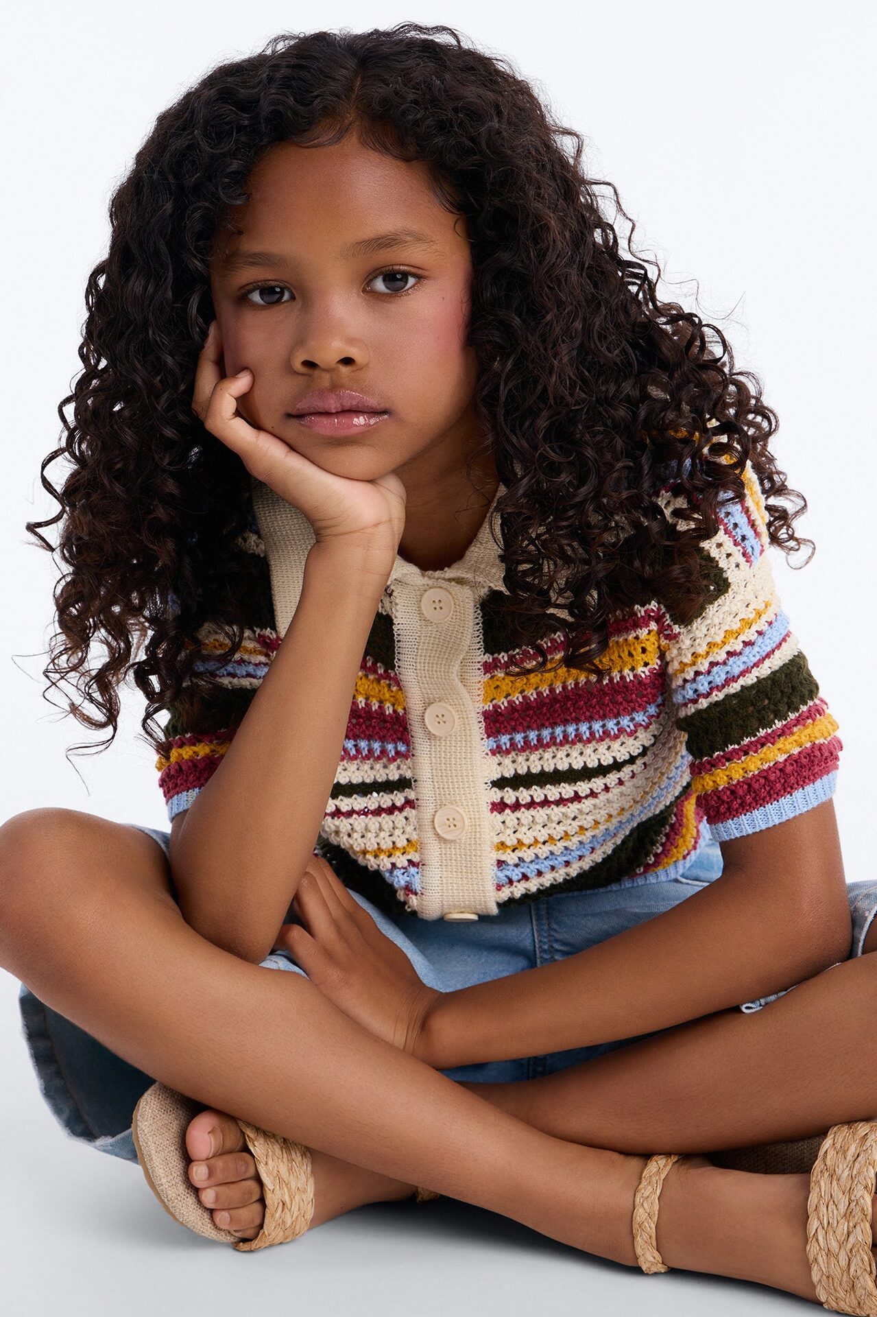 Mini Coasting Through Striped Crochet Shirt - Multi Color