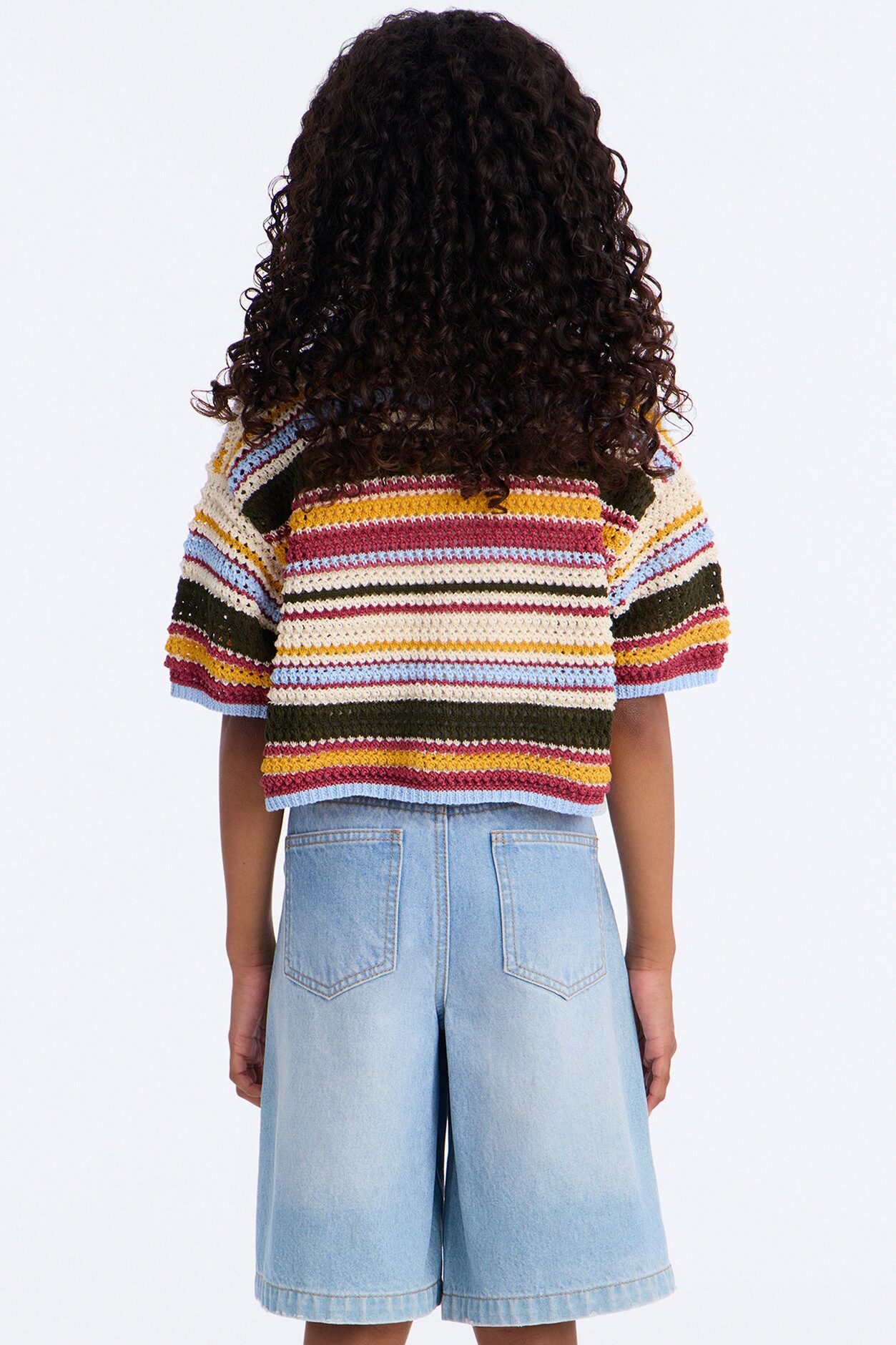 Mini Coasting Through Striped Crochet Shirt - Multi Color