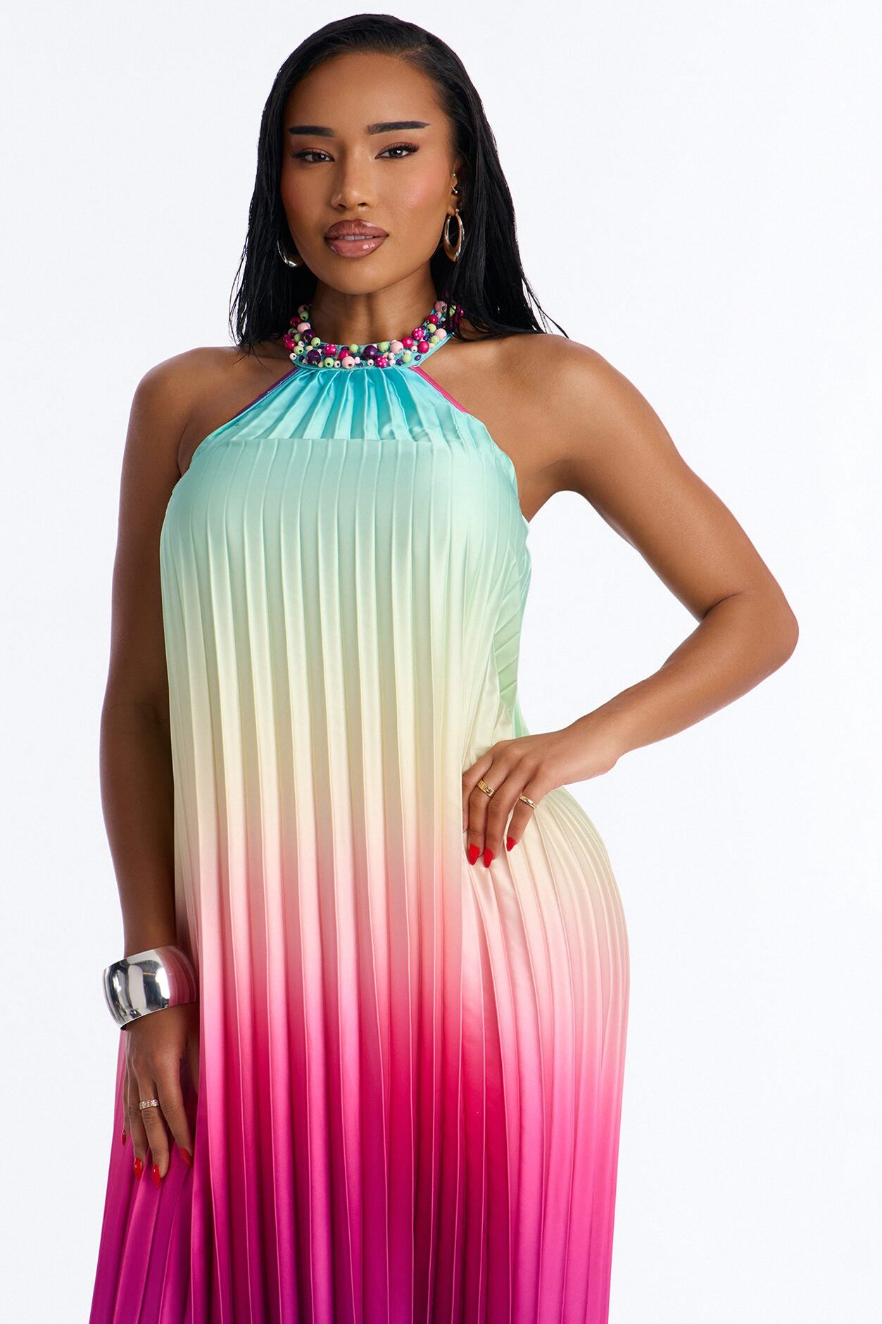 Silk Sunsets Pleated Maxi Dress - Multi Color