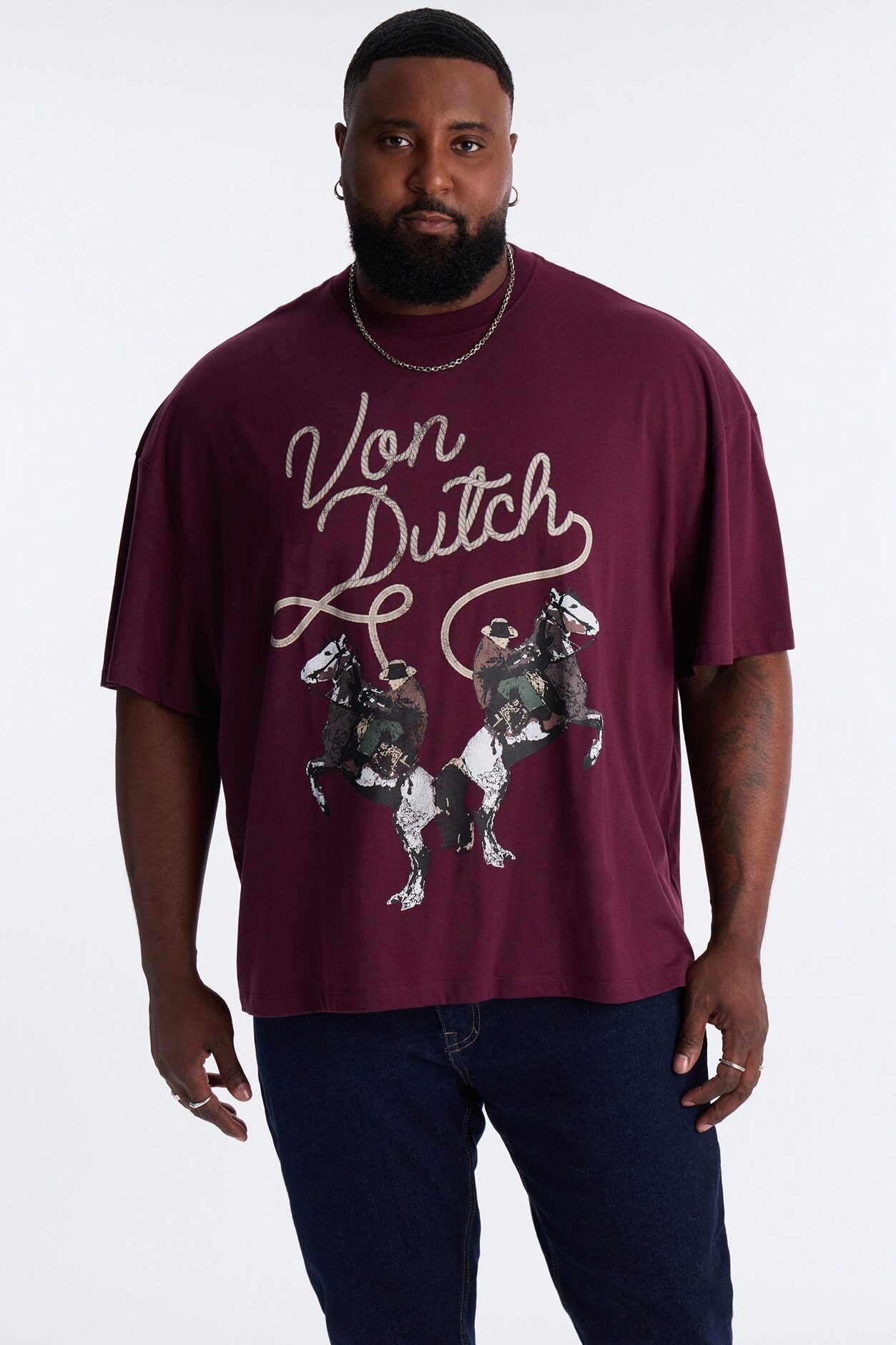 Von Dutch Cowboy Boxy Short Sleeve Tee - Burgundy