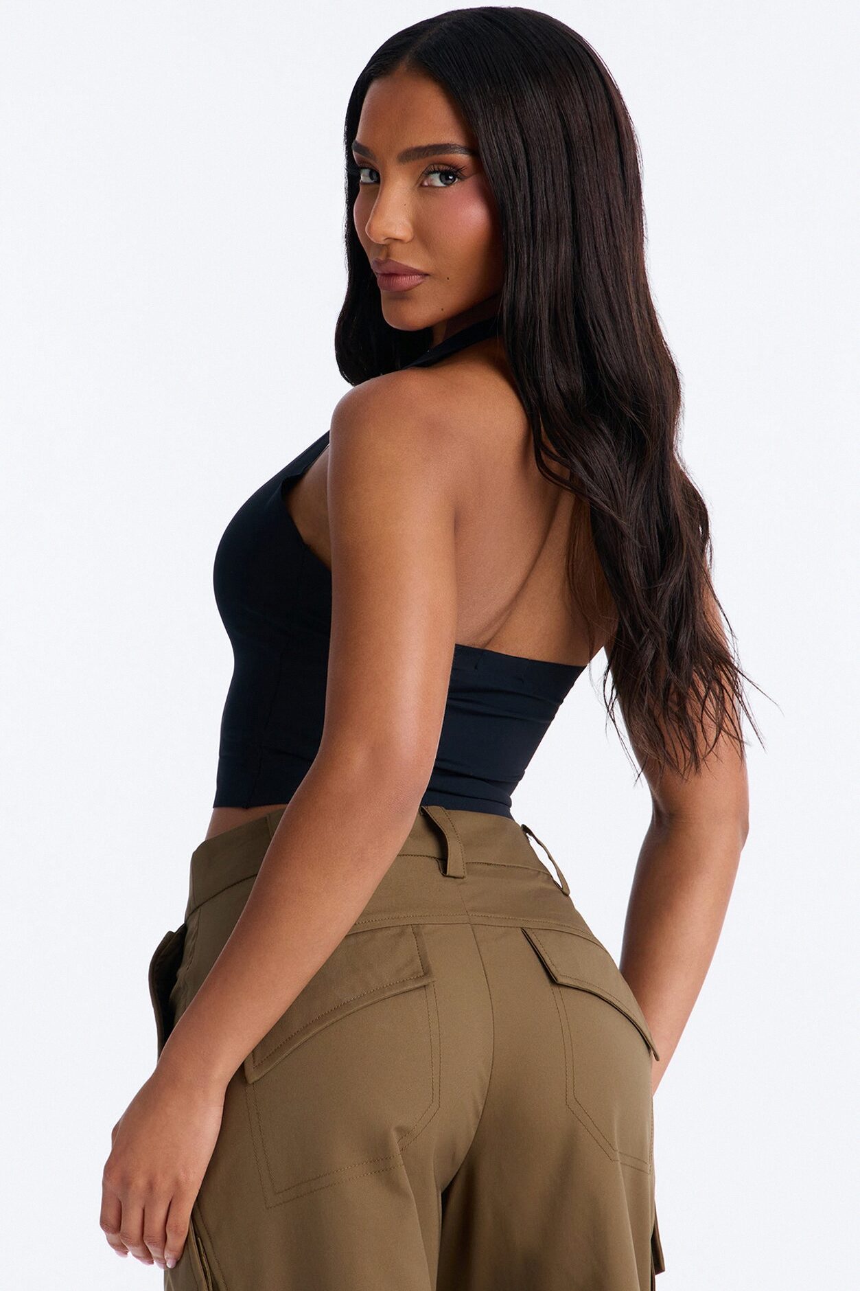 Serena Double Lined Square Neck Seamless Halter Top - Black