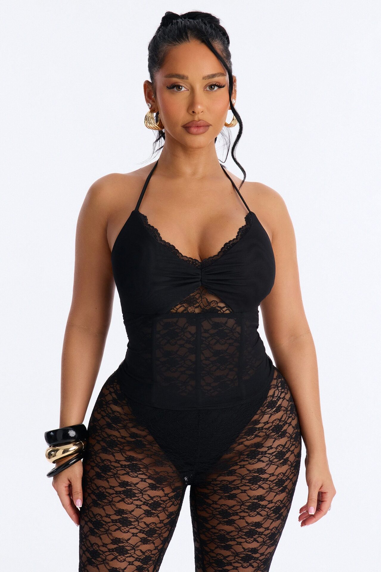 Gina Lace Capri Set - Black