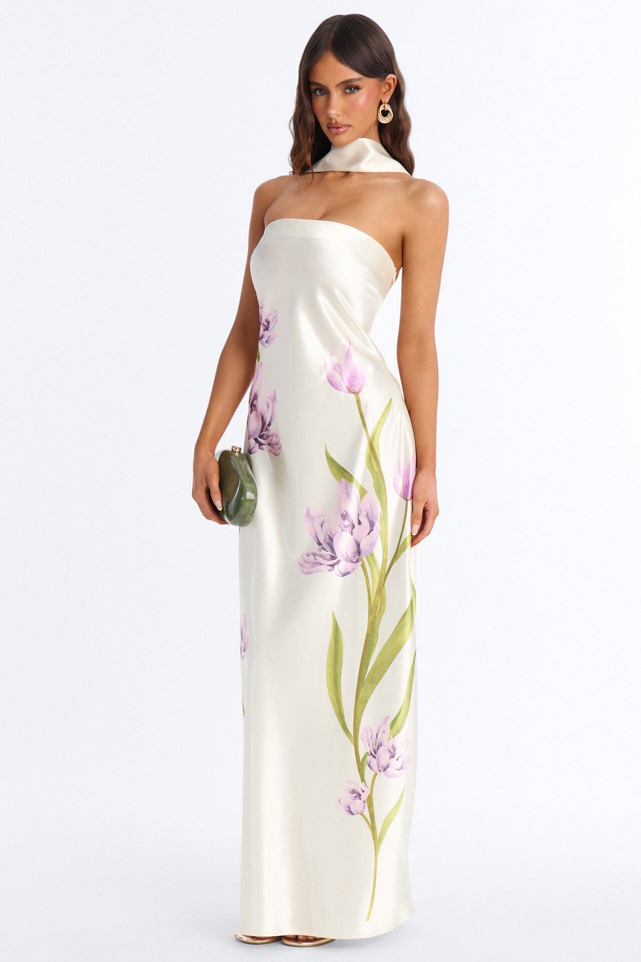 Jelissa Scarf Satin Maxi Dress - Ivory/combo
