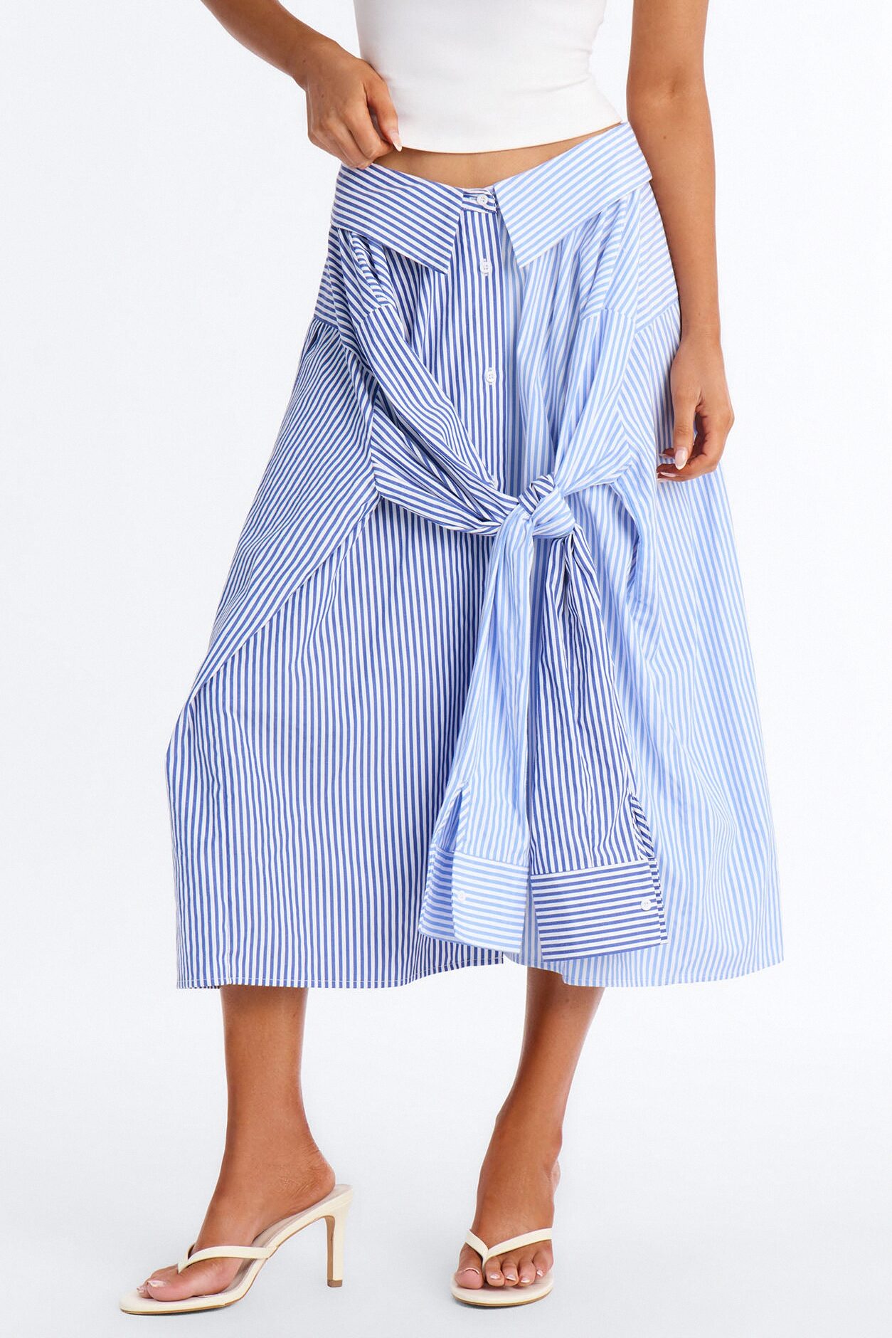 Trend Setter Poplin Striped Maxi Shirt Skirt - Blue/combo