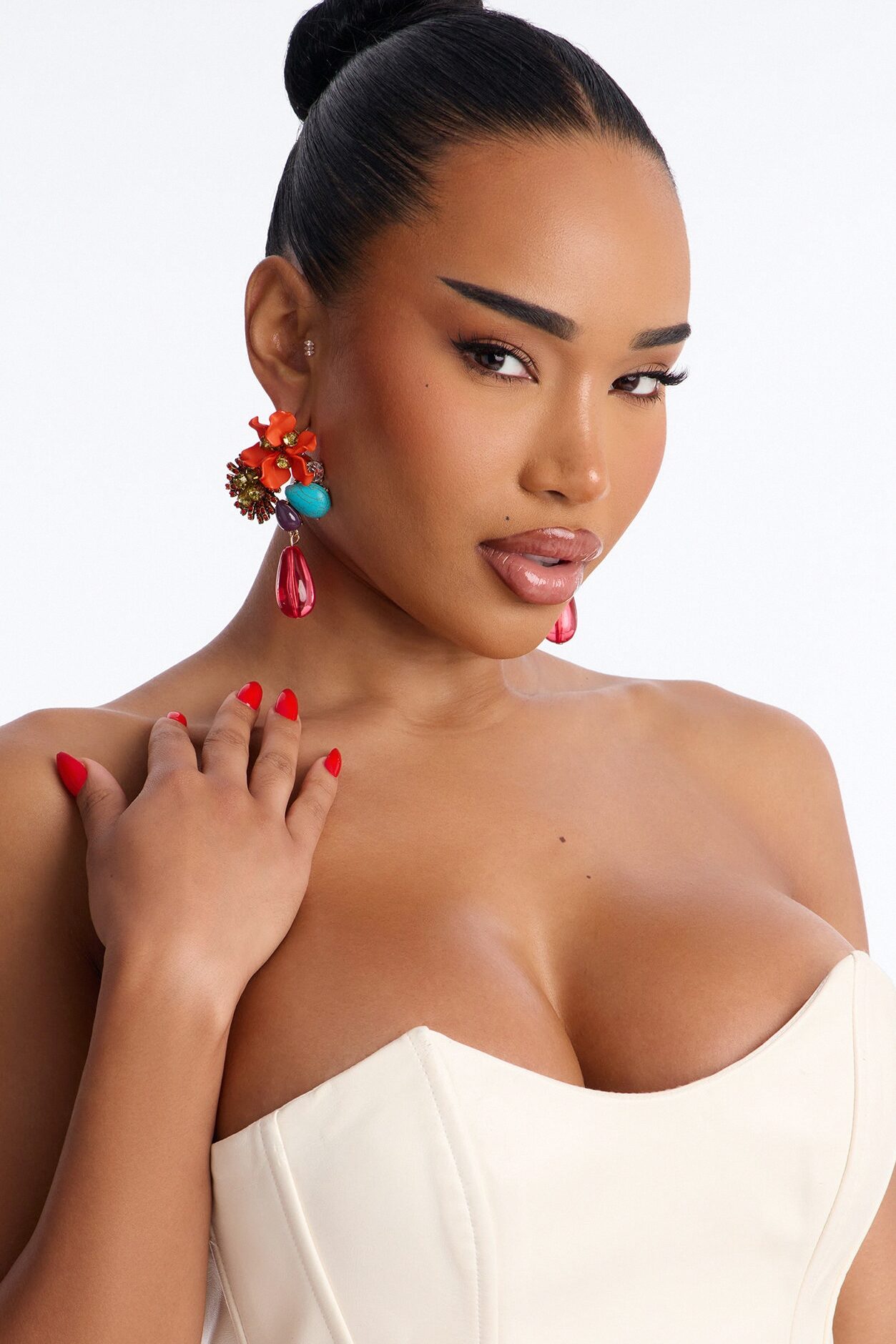 Wild Flower Rhinestone Drop Earrings - Multi Color